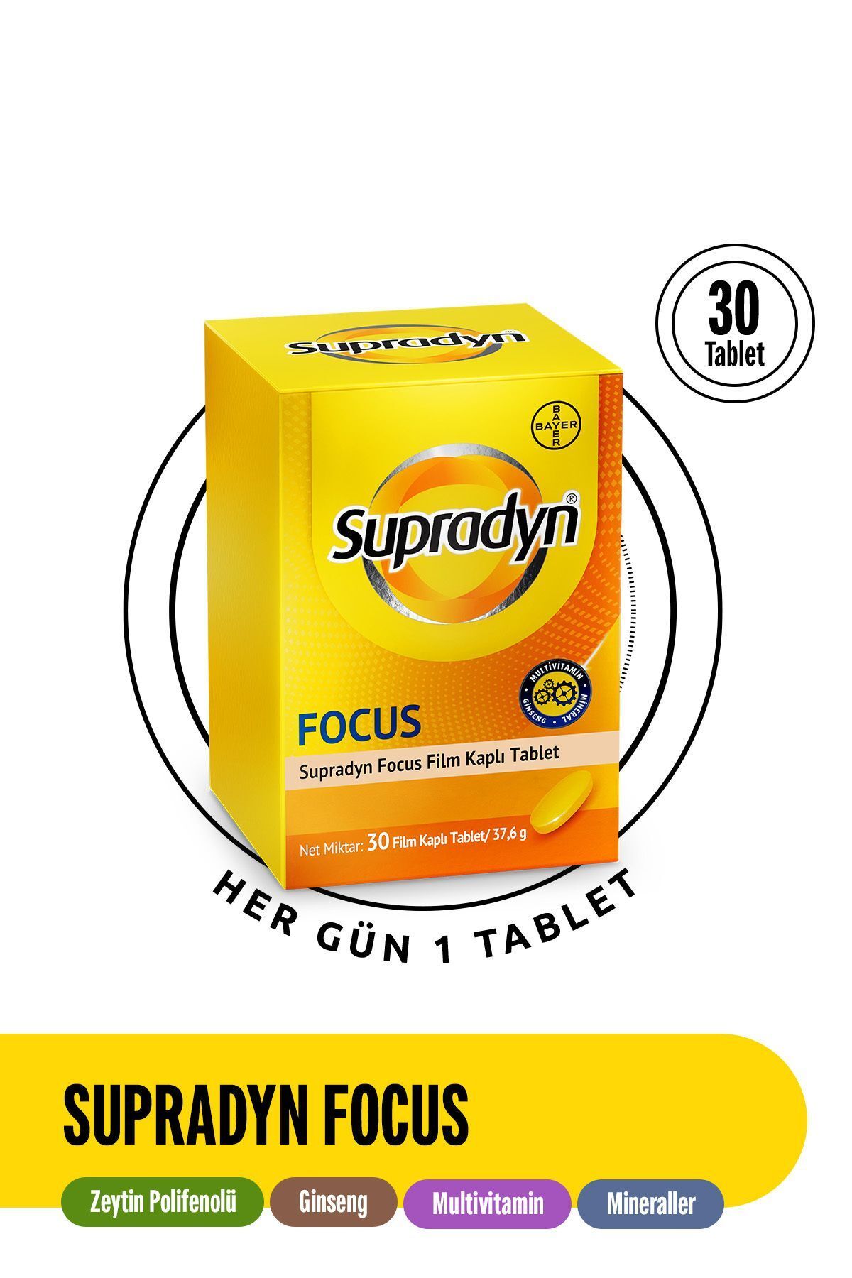 Supradyn Focus 30 Film Kaplı Tablet Zeytin Polifenolü, Ginseng, Multivitamin Ve Mineral Içeren