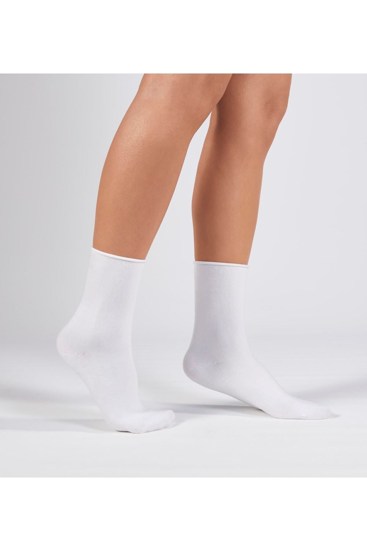 Forwena Beyaz Modal Lastiksiz Dikişsiz Kadın Soket Çorap