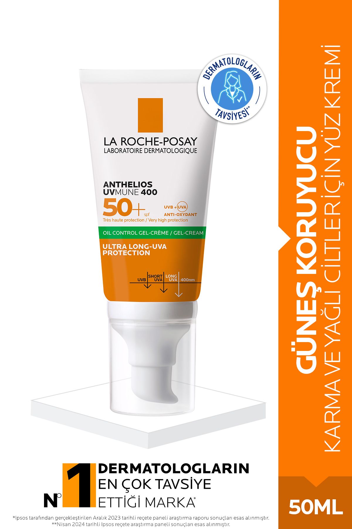 La Roche Posay Anthelios Oil Control Gel Cream Spf50+ Yağlı ve Karma Ciltler İçin Yüz Güneş Kremi 50ml
