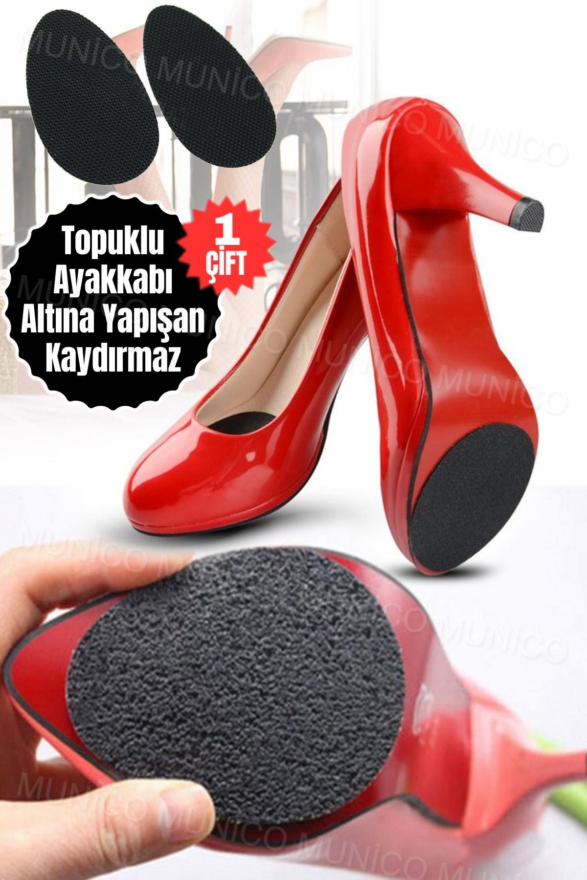 Munico 1 Çift Kaymaz Ayakkabı Pedleri Yapışkanlı Ayakkabı Tabanlık Yüksek Topuklu Kaymaz Ayakkabı Tabanı