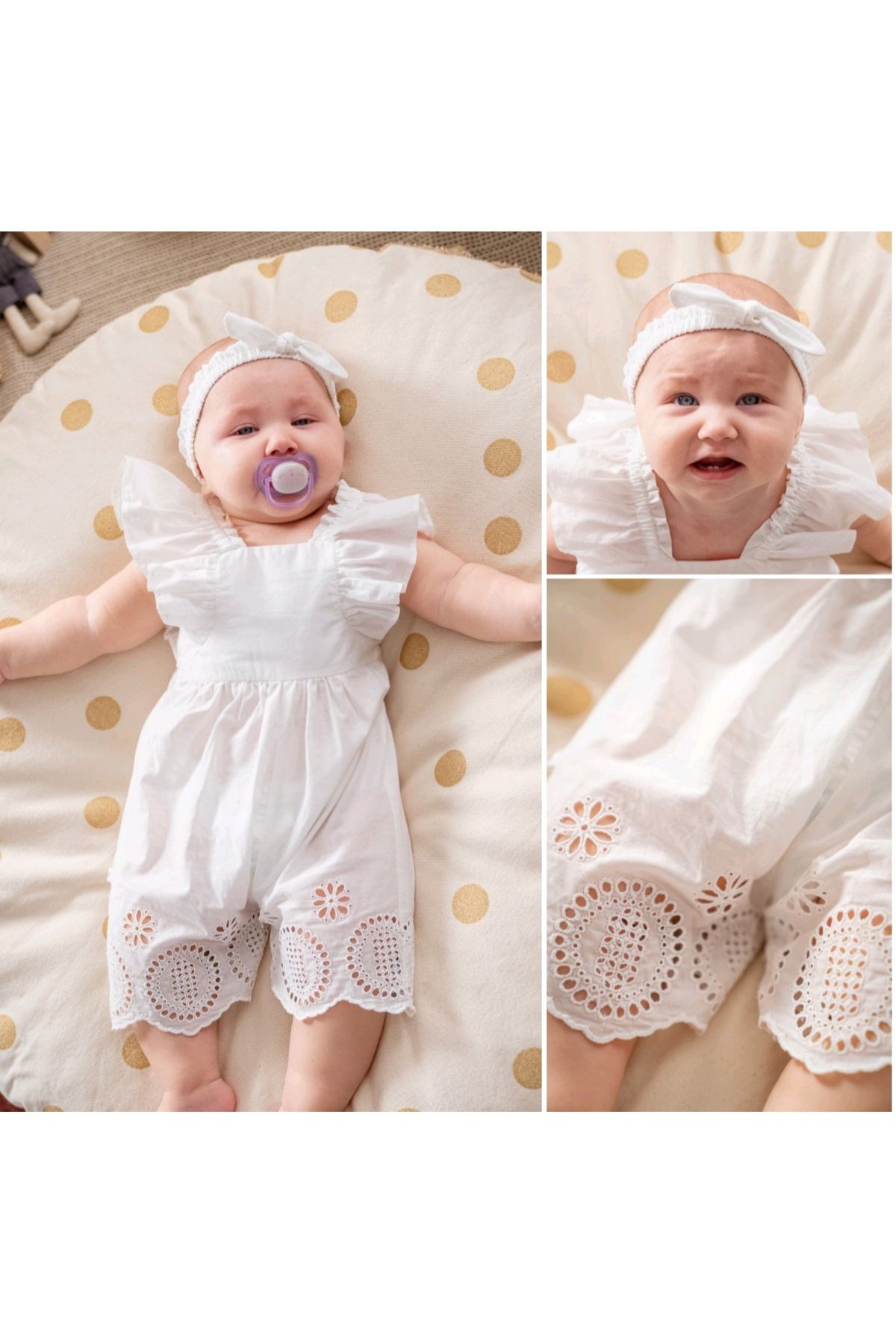 Caramell Kız bebek romper tulum ve bandana