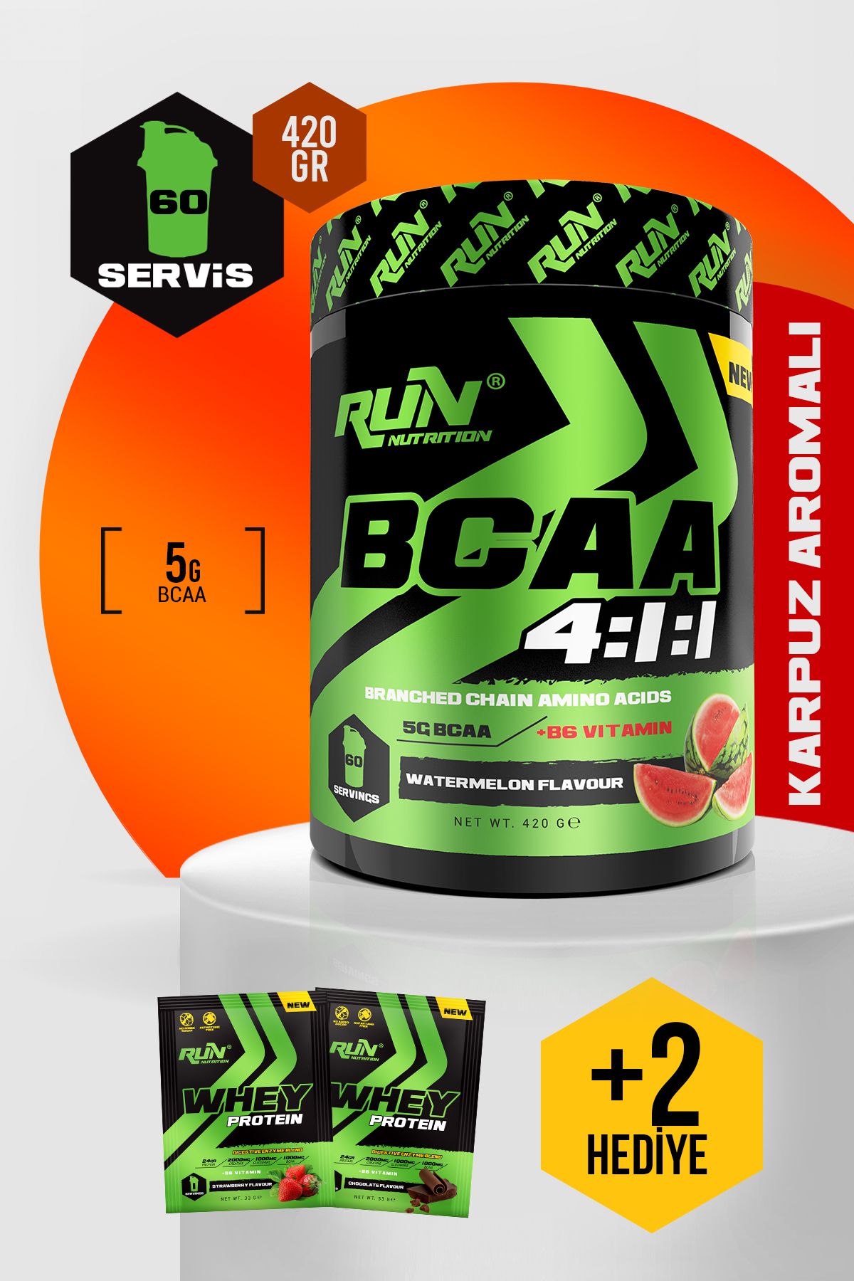 Run Nutrition Bcaa 4.1.1 - Karpuz Aromalı - 420 gr - 60 Servis - Hediyeli