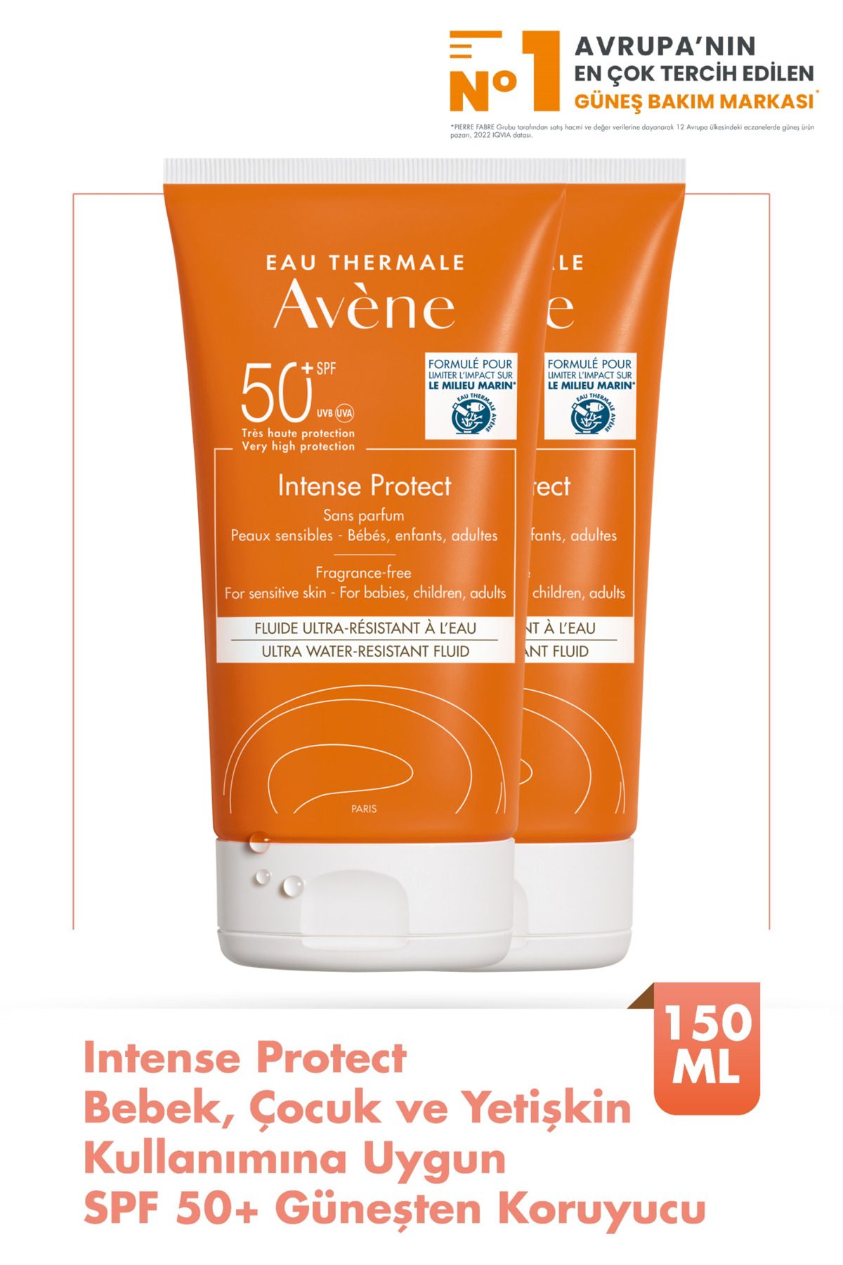 Avene Intense Protect SPF 50+ Bebek, Çocuk ve Yetişkin Kullanımına Uygun Güneş Kremi 150 ml x2