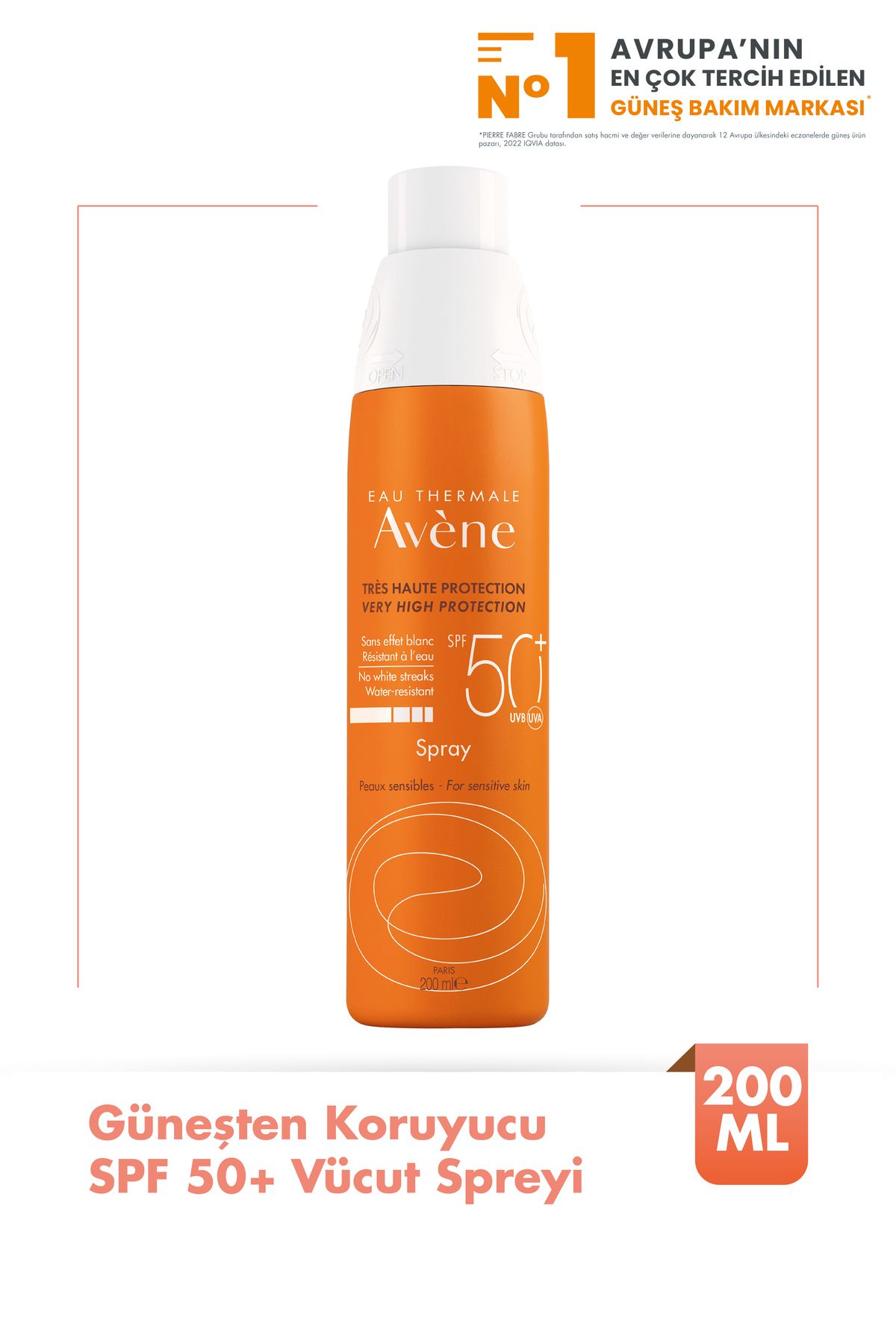 Avene Spray SPF 50+ Tüm Cilt Tipleri İçin Kullanıma Uygun Güneşten Koruyucu Vücut Spreyi 200 ml