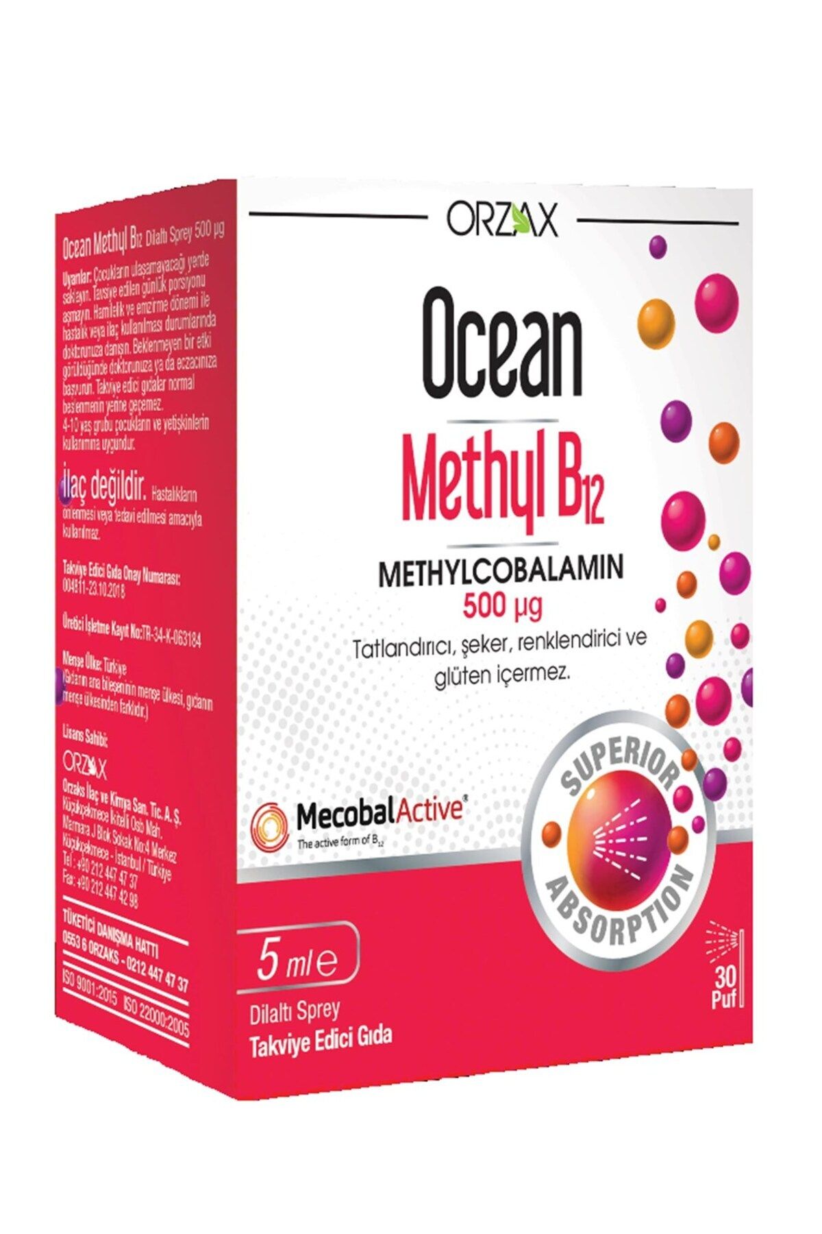 Orzax Ocean Methyl B12 500mcg Dil Altı Spreyi 5ml