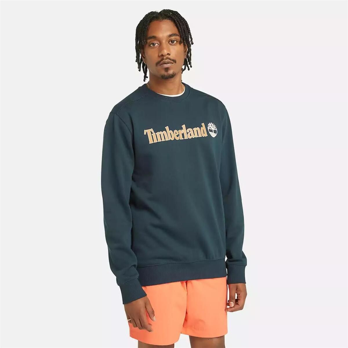 Timberland Linear Logo Crew Neck Sweatshirt Dark Sapphıre Erkek Sweatshirt