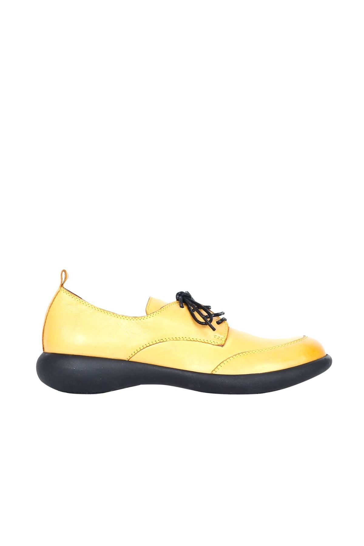 Bueno Shoes Sarı Deri Kadın Dolgu Topuklu Ayakkabı