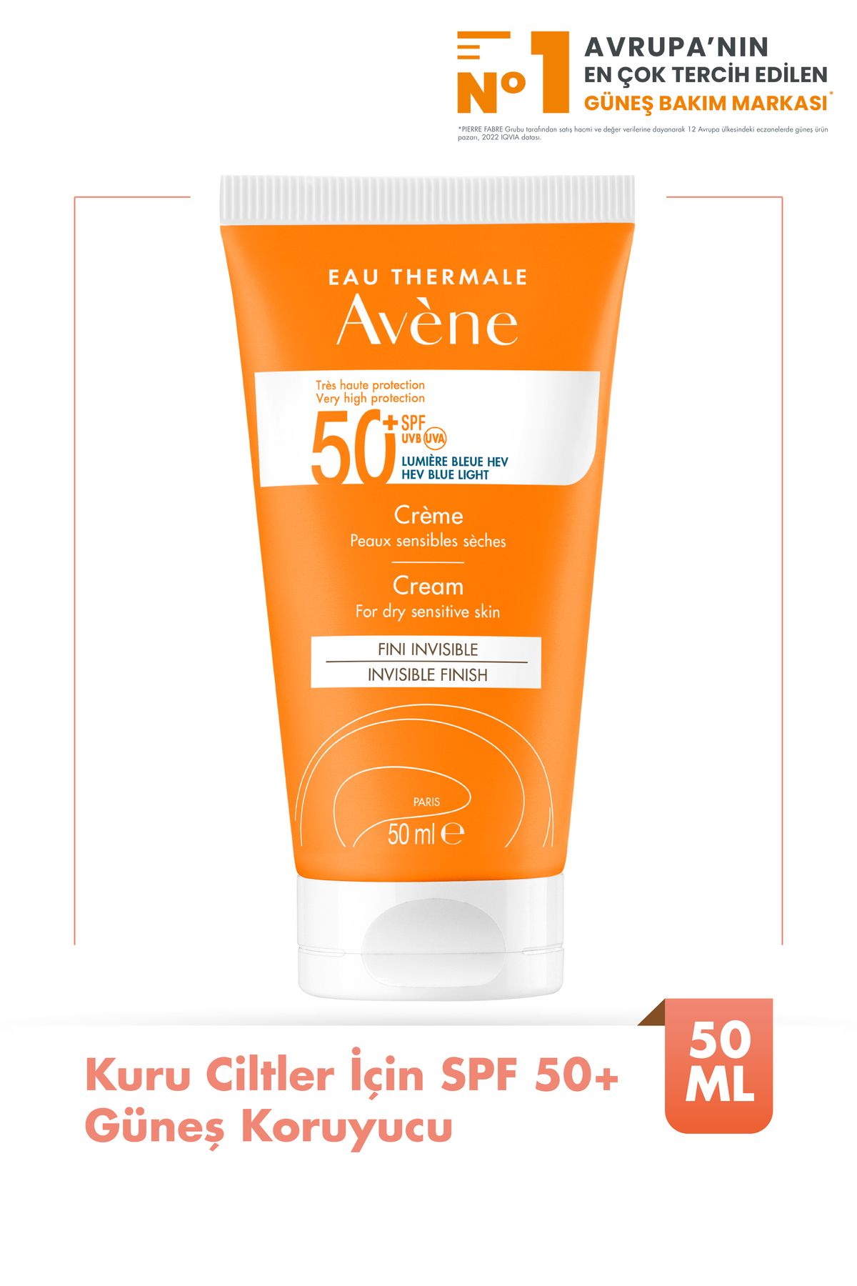 Avene Cream SPF 50+ Kuru Ciltler için Yüksek Korumalı Güneş Kremi 50 ml