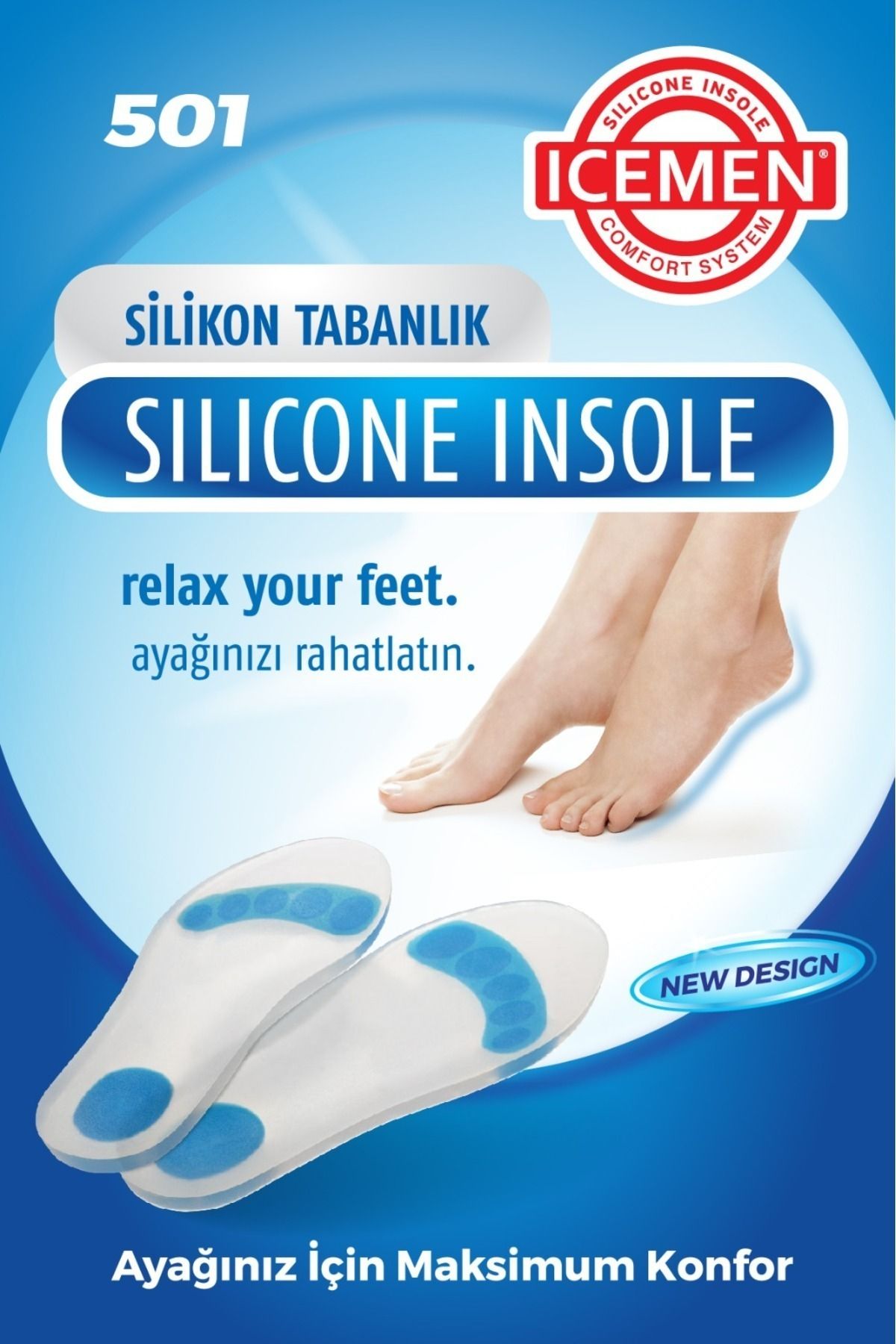 Icemen 501 - Silikon Tabanlık Tam Ortopedik Anatomik Silikon Ayakkabı Tabanlığı Topuk Dikeni Tabanlık