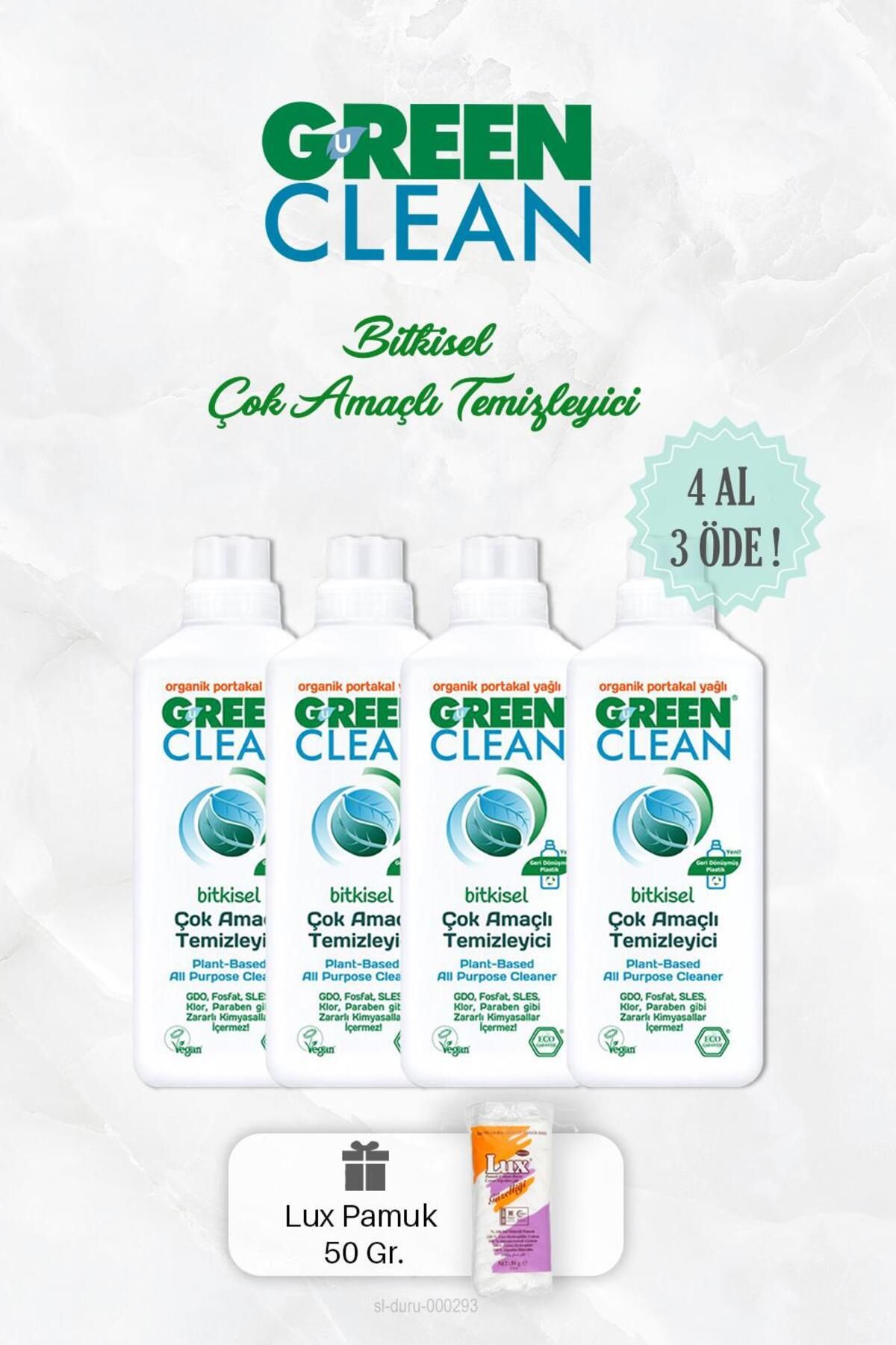 Green Clean Bitkisel Çok Amaçlı Temizleyici 1000 ml 4 Al 3 Öde Ve Pamuk