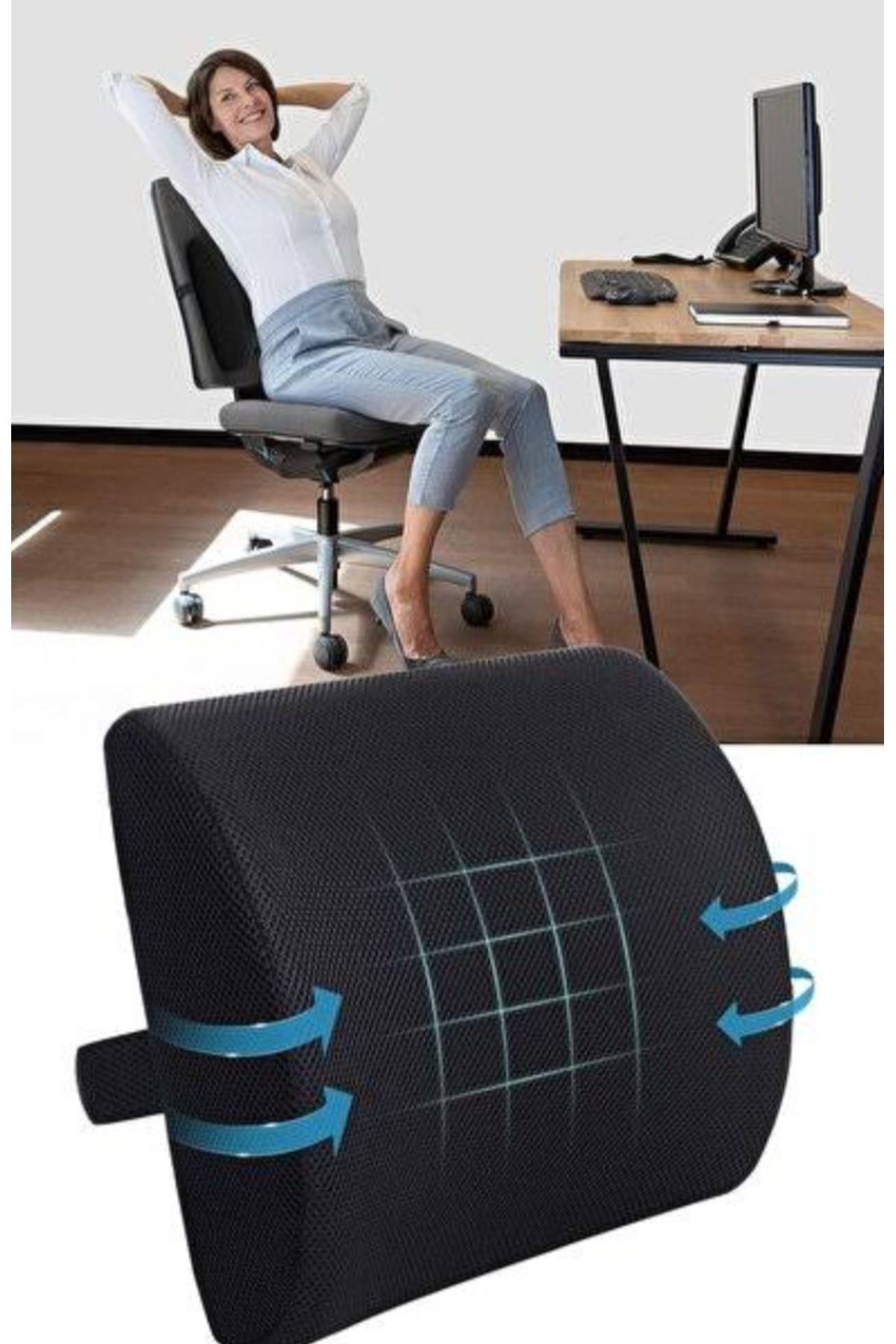 Genel Markalar Siyah Visko Ortopedik Sandalye Bel Minderi Sırt Dayama Yastık Koltuk Minderi Bel Destek Yastık Ofis