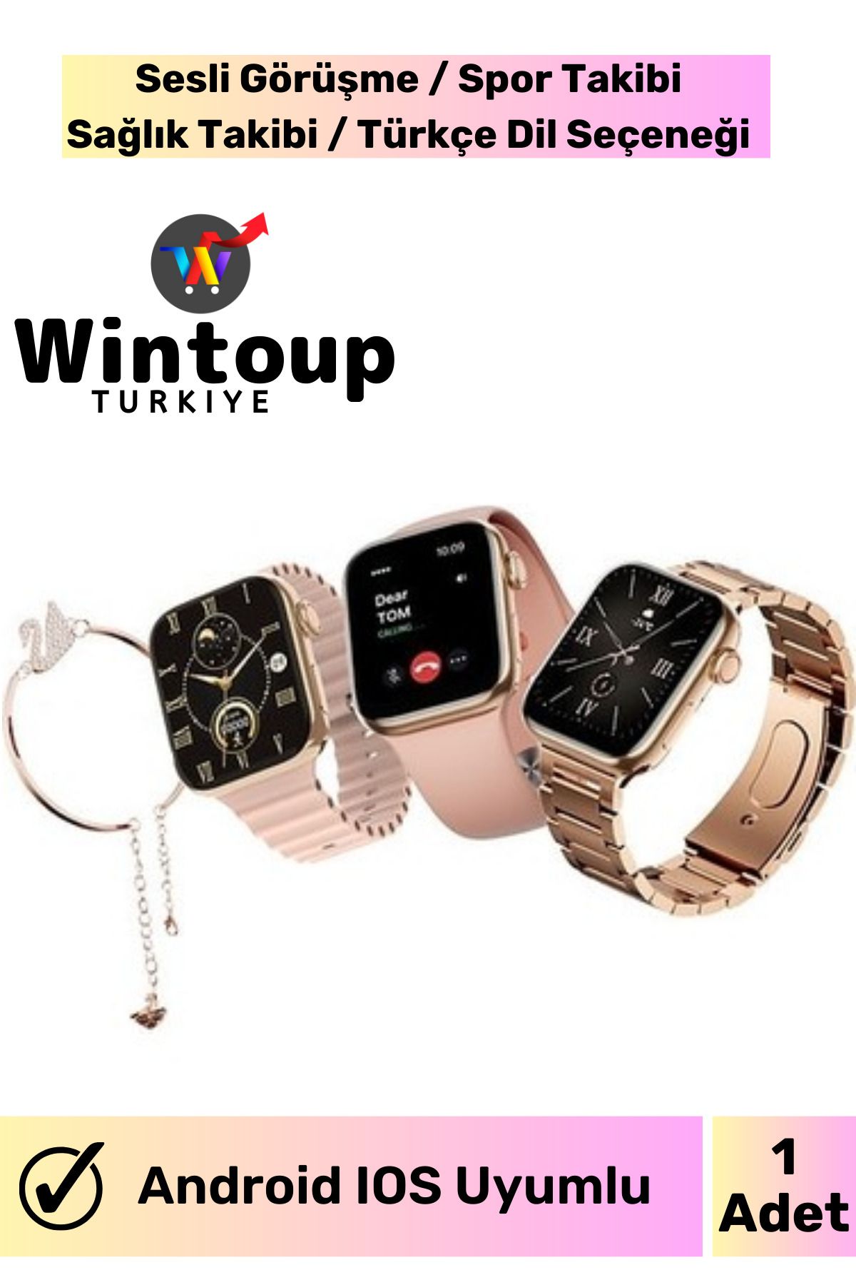 Wintoup Vestel/Reeder/Nokia&Poco Uyumlu Kadın Smart Watch G9 Mini Flamingo Bileklik Hediyeli Saat