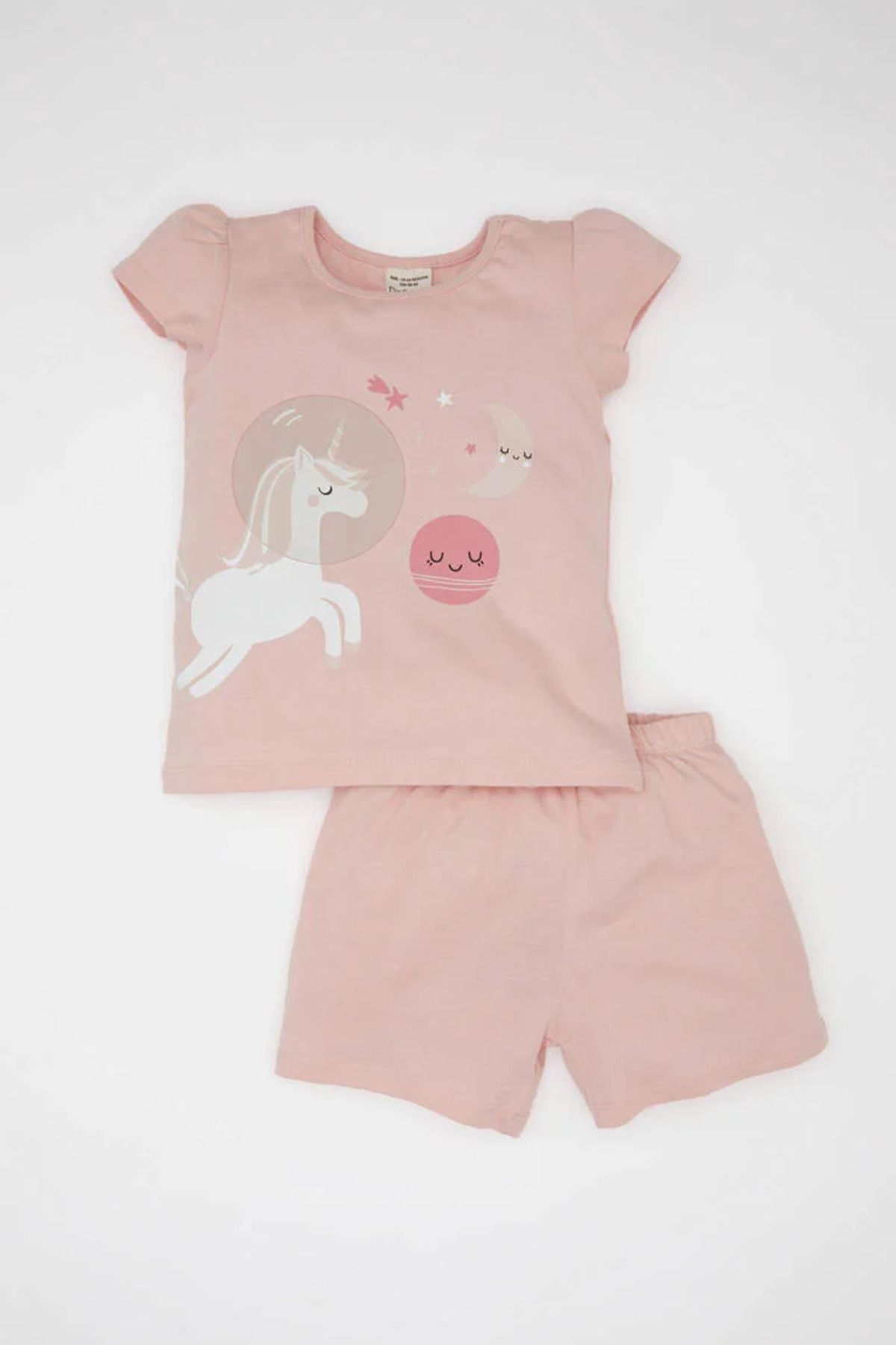 Defacto Kız Bebek Unicorn Baskılı Kısa Kollu Penye 2'li Pijama Takımı