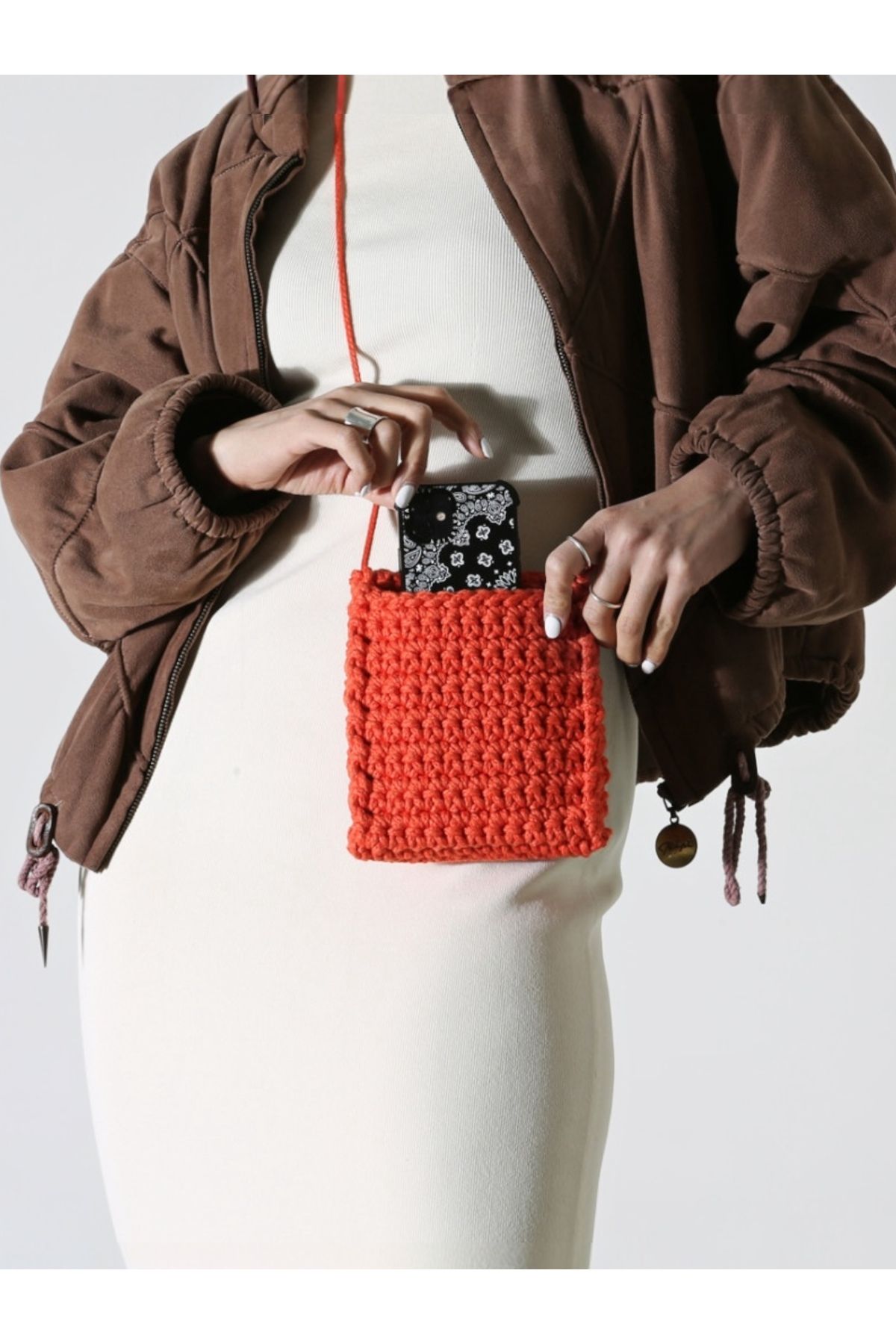 FIT & LUXURY Crochet Casual Mini Boy Telefon Çantası