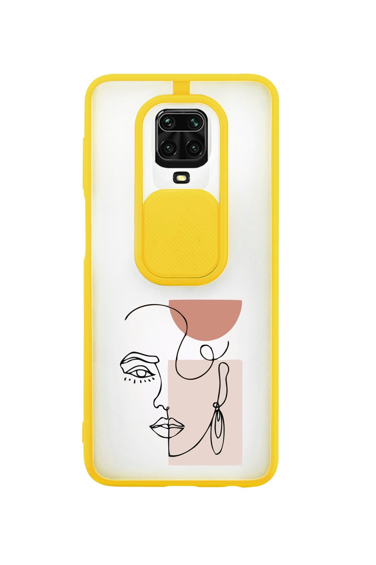 mooodcase Xiaomi Redmi Note 9 Pro Women Art Desenli Kamera Korumalı Sarı Telefon Kılıfı
