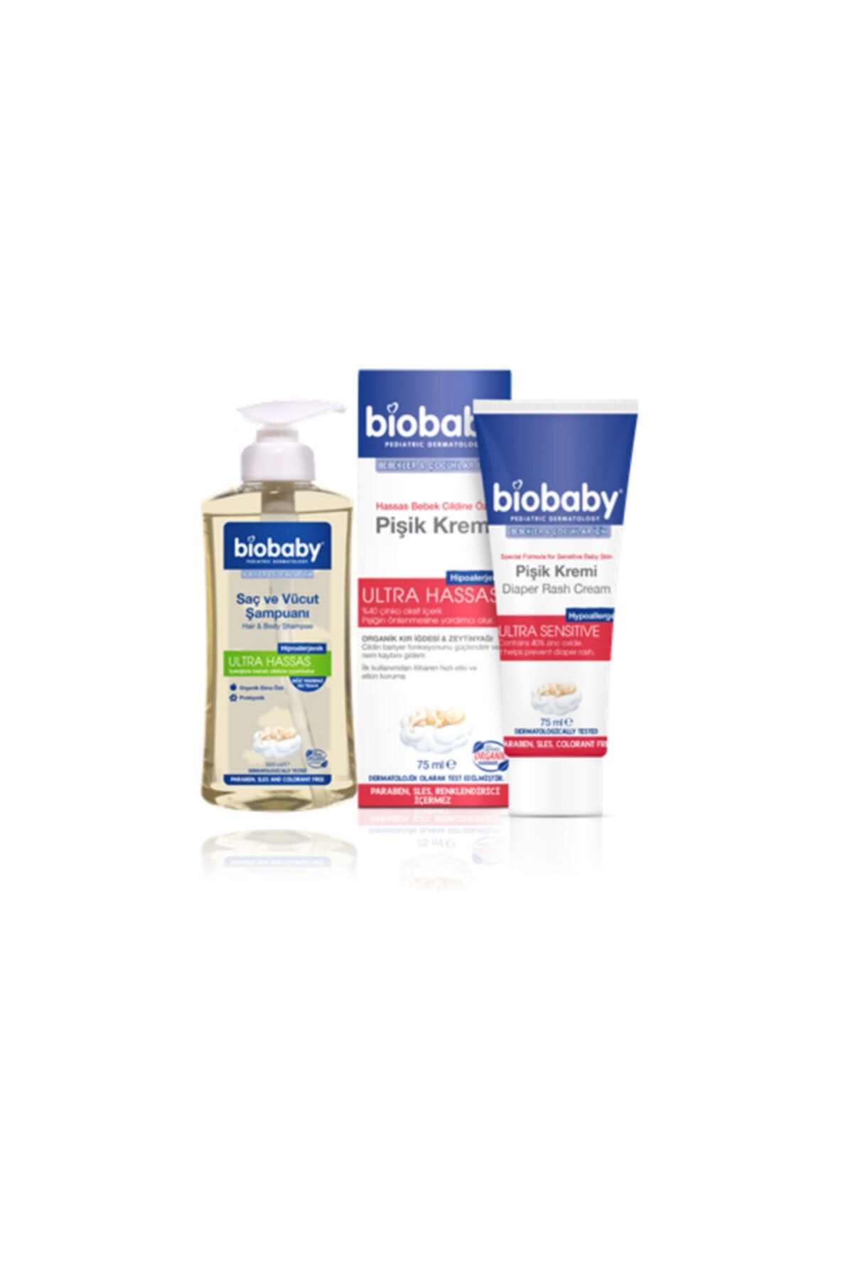 Biobaby Hassas Bebek Cildine Özel Pişik Kremi 75-ml + Bıobaby Saç Ve Vücut Şampuanı 500 ml Set