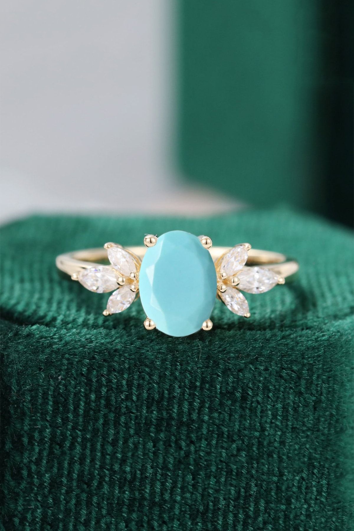 Sahira Jewelry Mavi Firuze Taşlı Ayarlanabilir Kadın 14 K Rose Altın Kaplama Yüzük