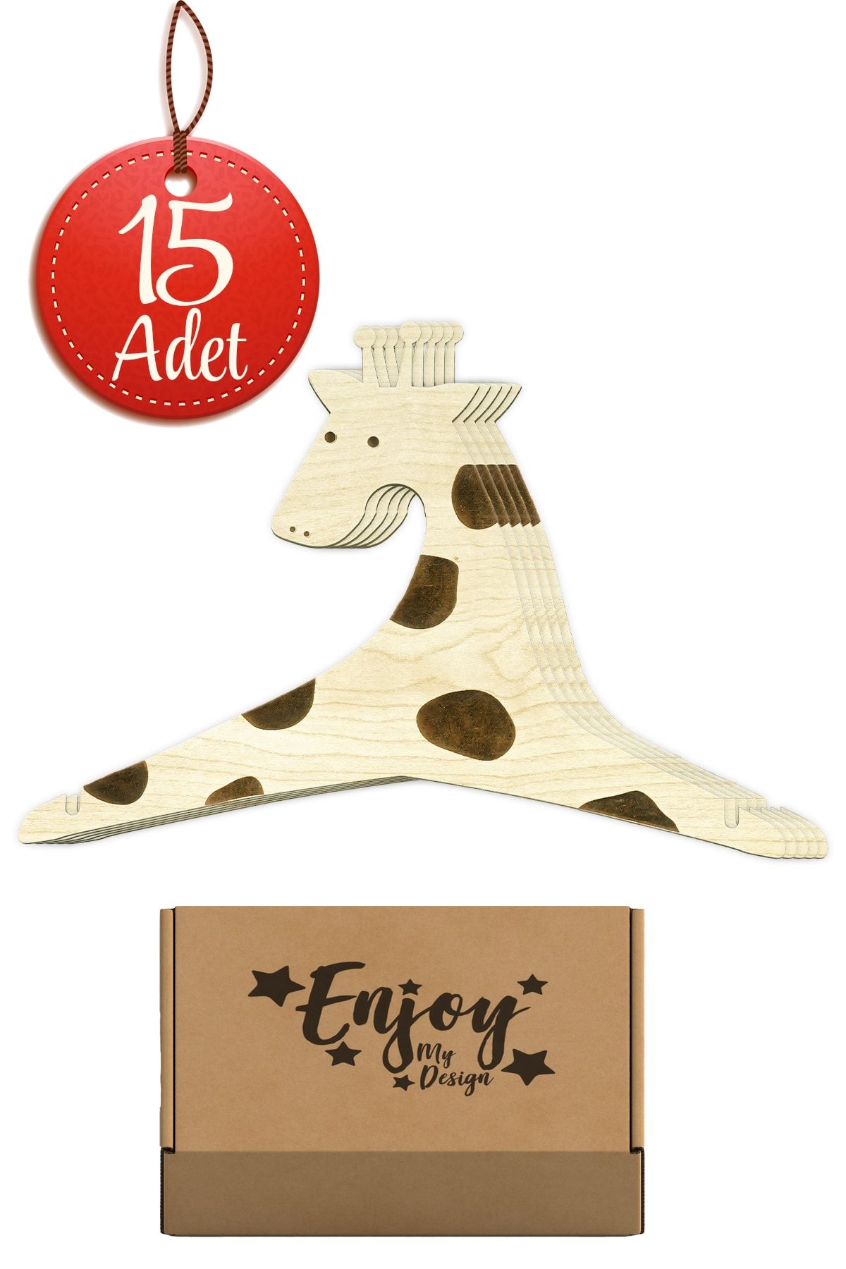 Enjoymydesign Ahşap Zürafa Bebek Elbise Askısı 15'li Set Bebek Giysi Askılığı