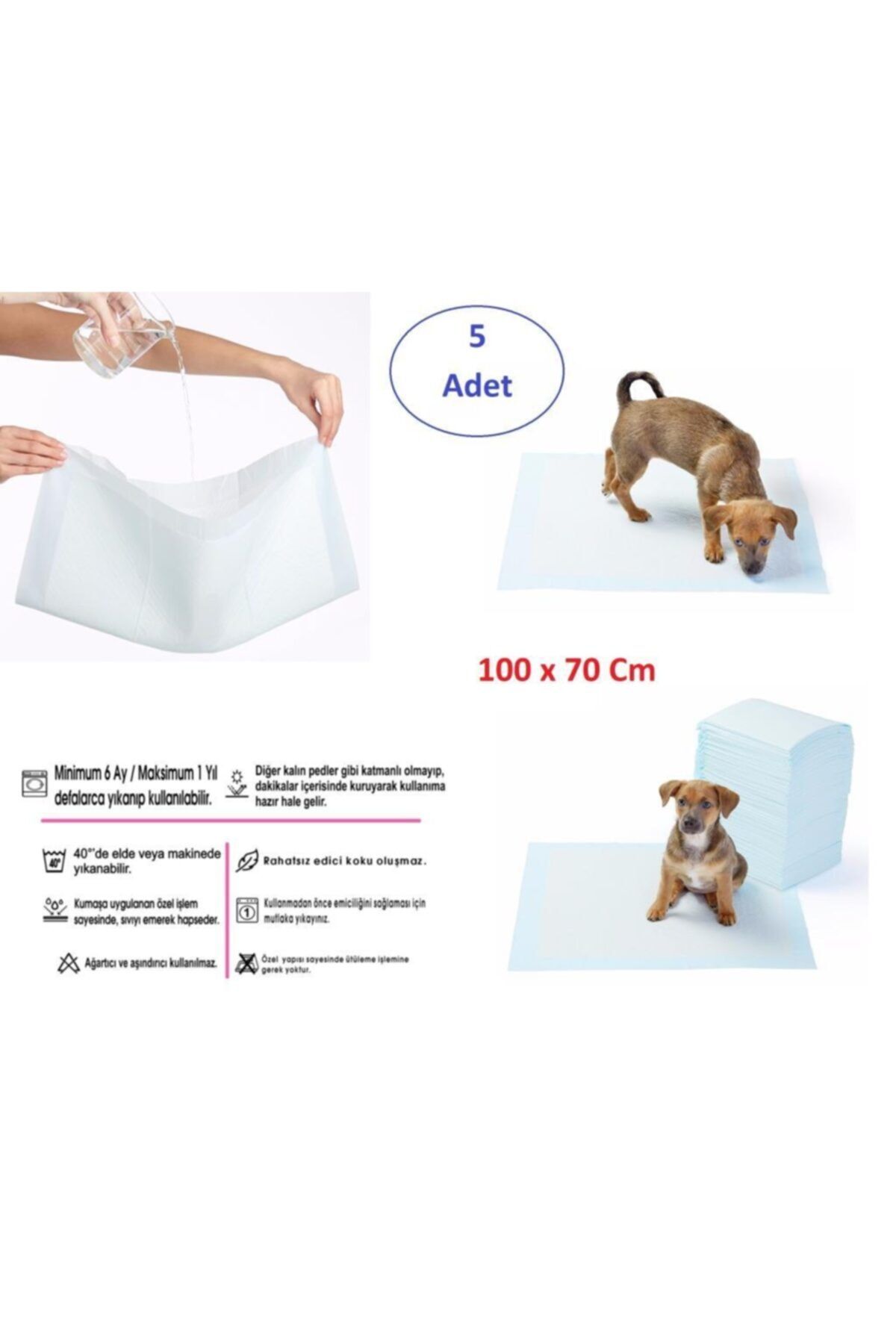 Evcil Hayvan Kedi Köpek Için Yıkanabilir Çiş Pedi - 100 X 70 Cm 5li Paket_0
