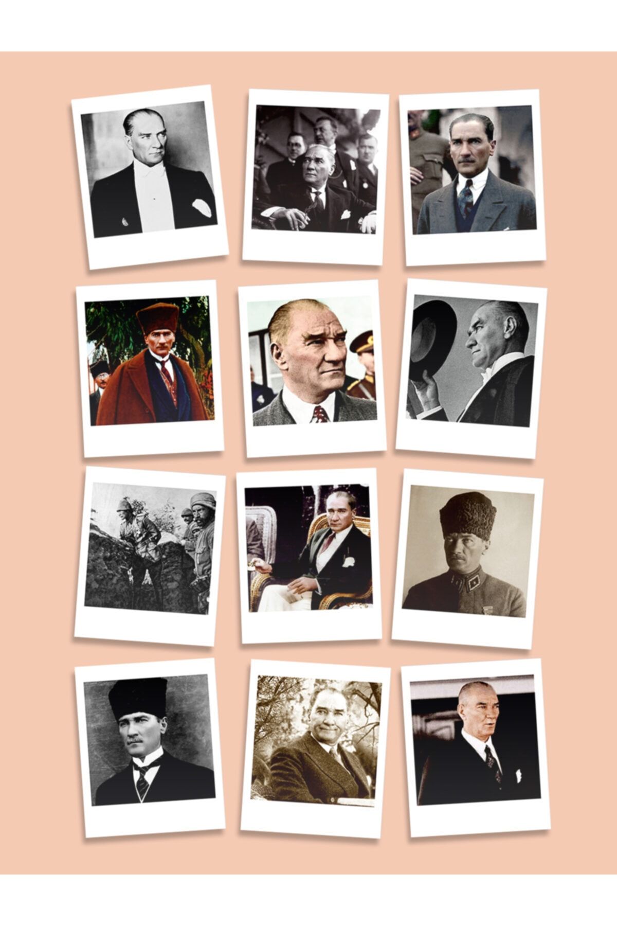 Özer Store 12'li Mustafa Kemal Atatürk Fotoğrafları Temalı Dekoratif Pola Kartlar