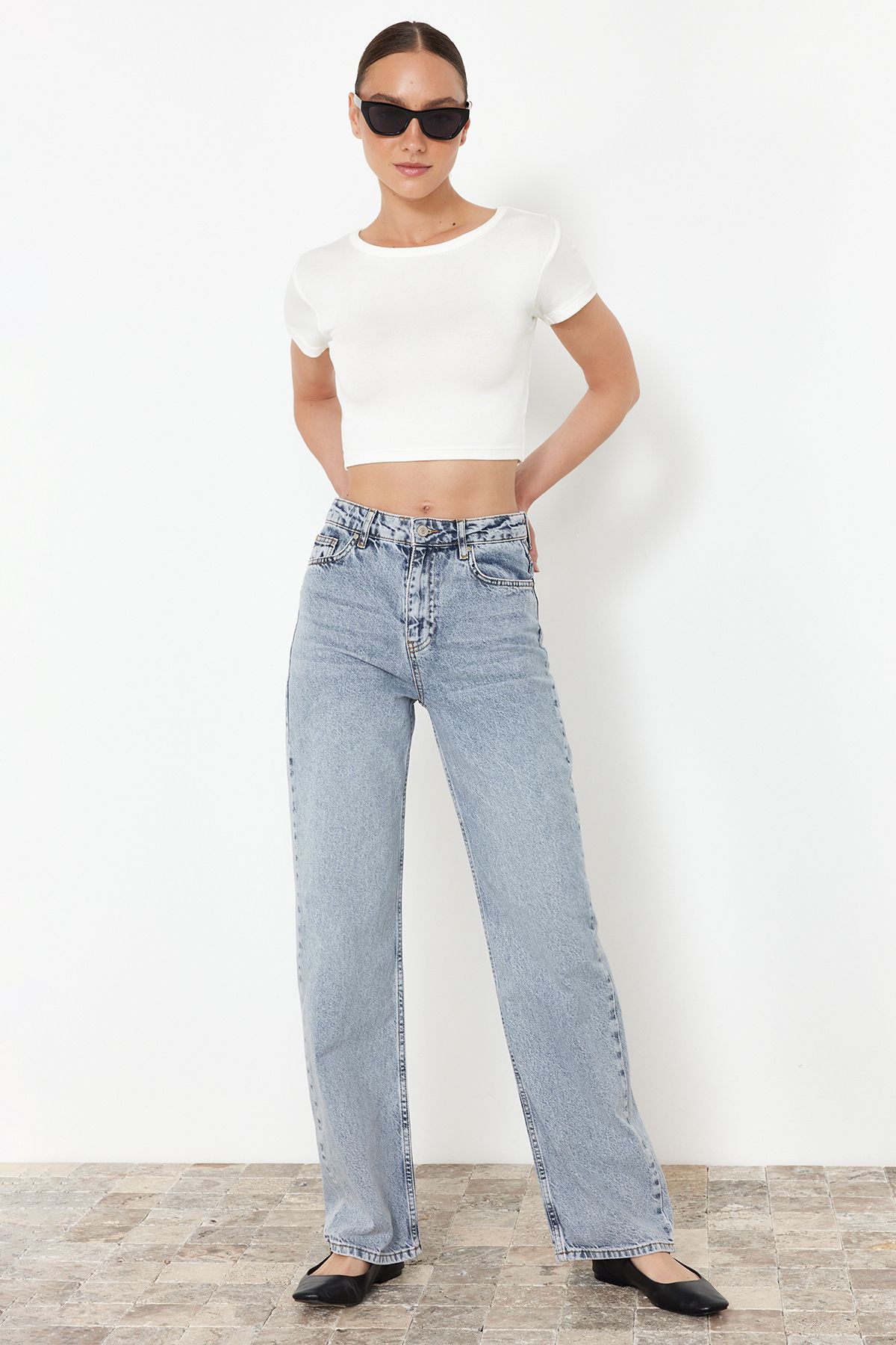 TRENDYOLMİLLA Mavi Yüksek Bel Wide Leg Jeans TWOAW22JE0249