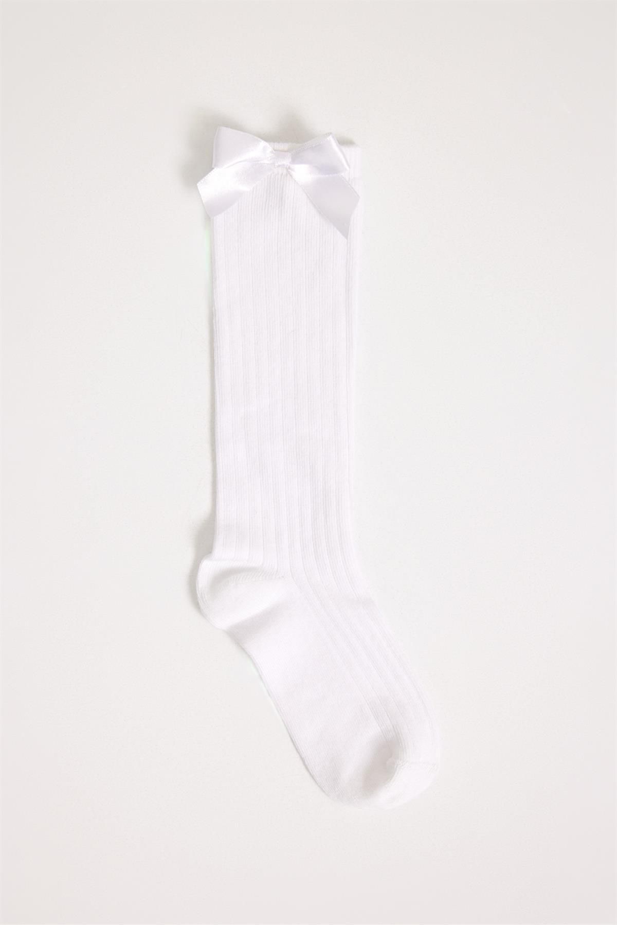 Katia & Bony Saten Fiyonk Detaylı Dizaltı Çocuk Basic Çorap Beyaz