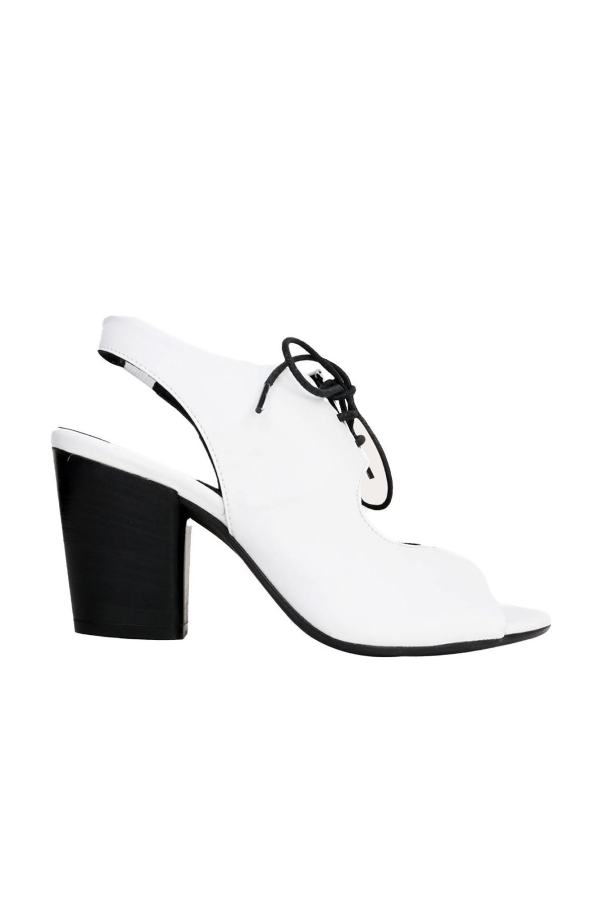 BUENO Shoes Beyaz Deri Kadın Topuklu Sandalet