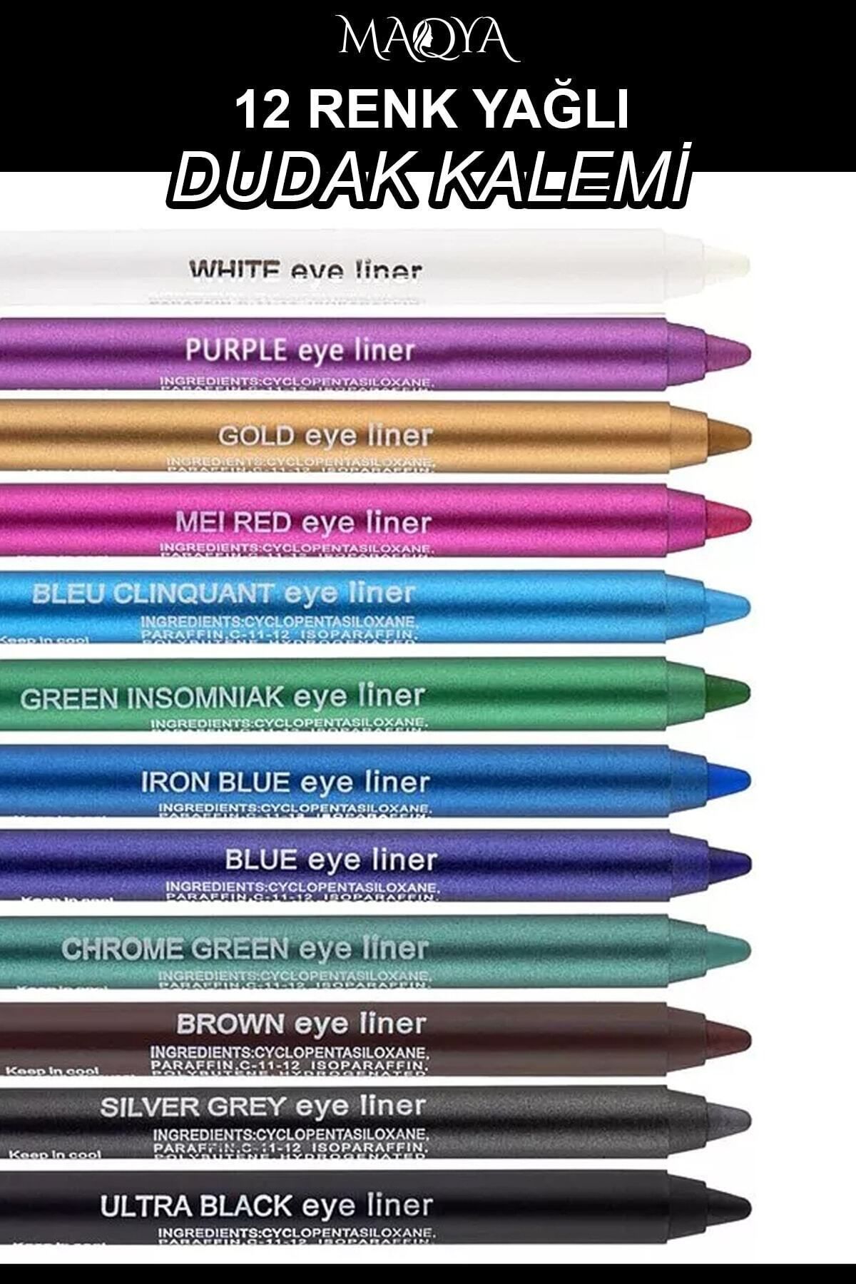 MAQYA Cosmetics 12 Renkli Neon Eyeliner Yağlı Göz Kalemi Seti