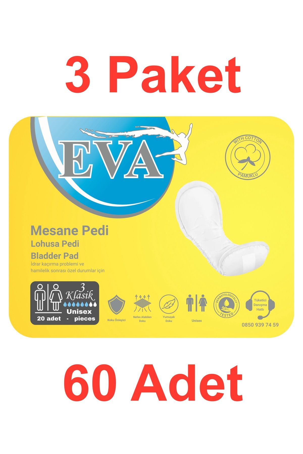 EVA Ekstra Medium Orta Boy Mesane Pedi 60 Adet (20*3 PAKET)