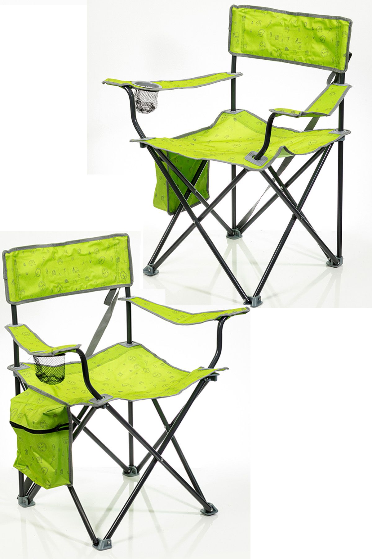 kampseti 2 Adet Kaliteli Buzluklu Katlanır Kamp Sandalyesi-Renkli Kumaş-piknik Ve Plaj Sandalyesi