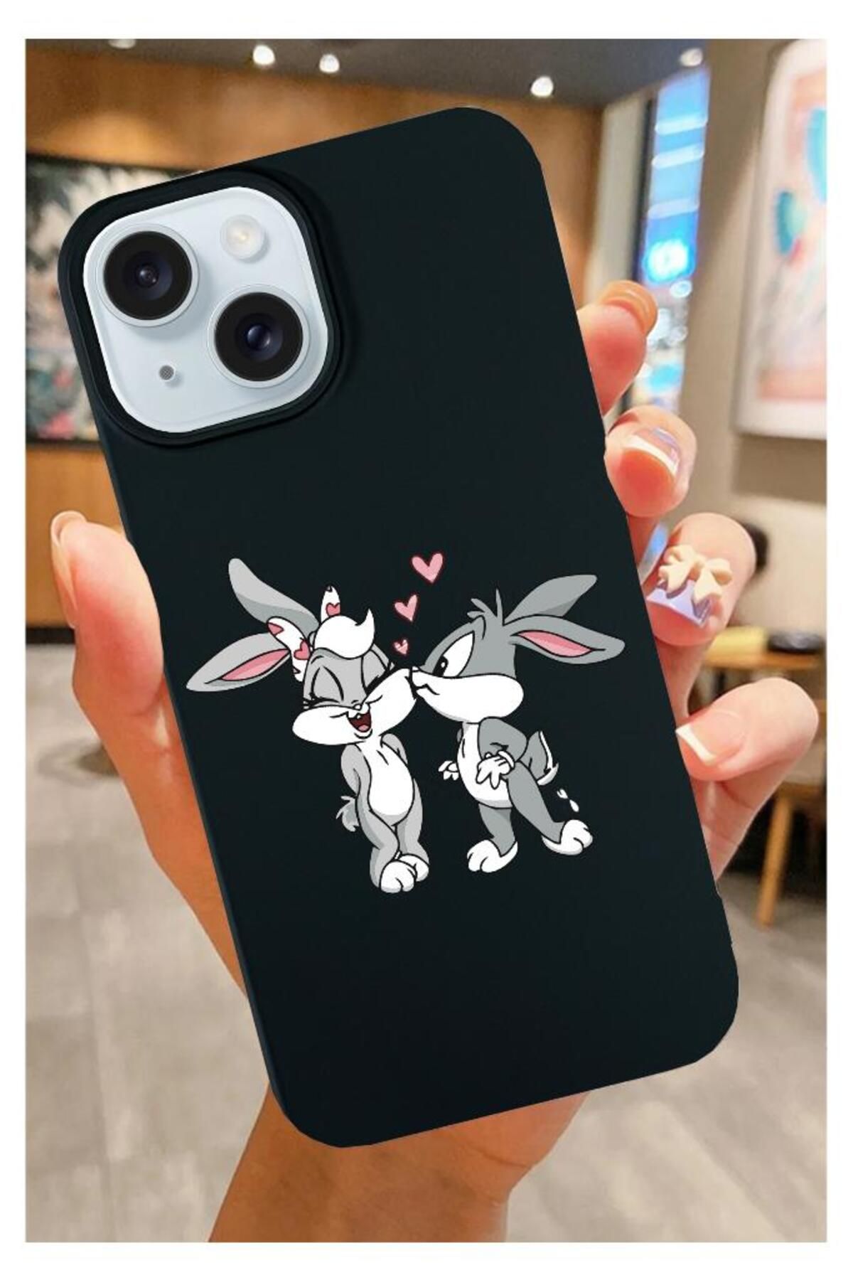 3GEN CASE İphone 15 Sevimli Bugs Bunny Desenli Renkli Lansman İçi Kadifeli Kılıf