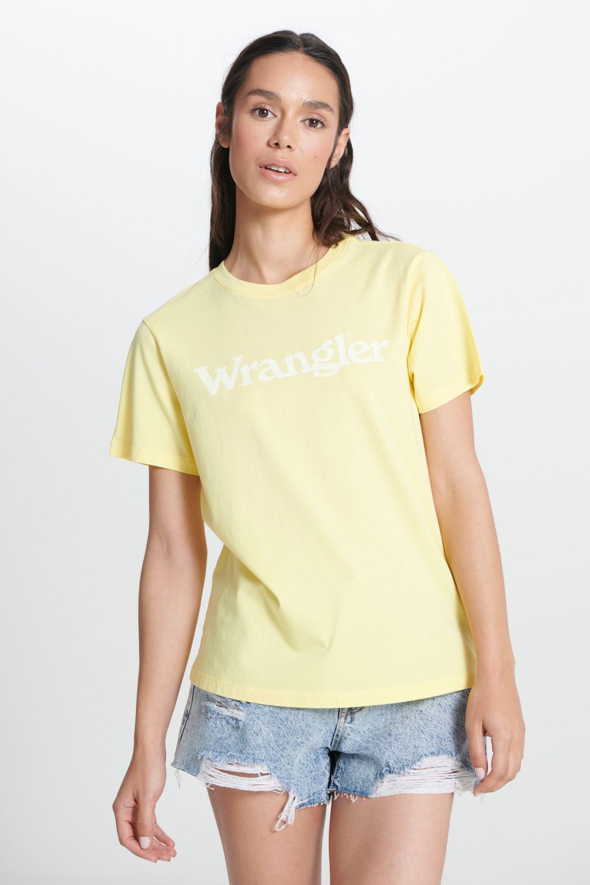Wrangler Regular Fit Normal Kesim Bisiklet Yaka %100 Pamuk Sarı Kadın T-shirt