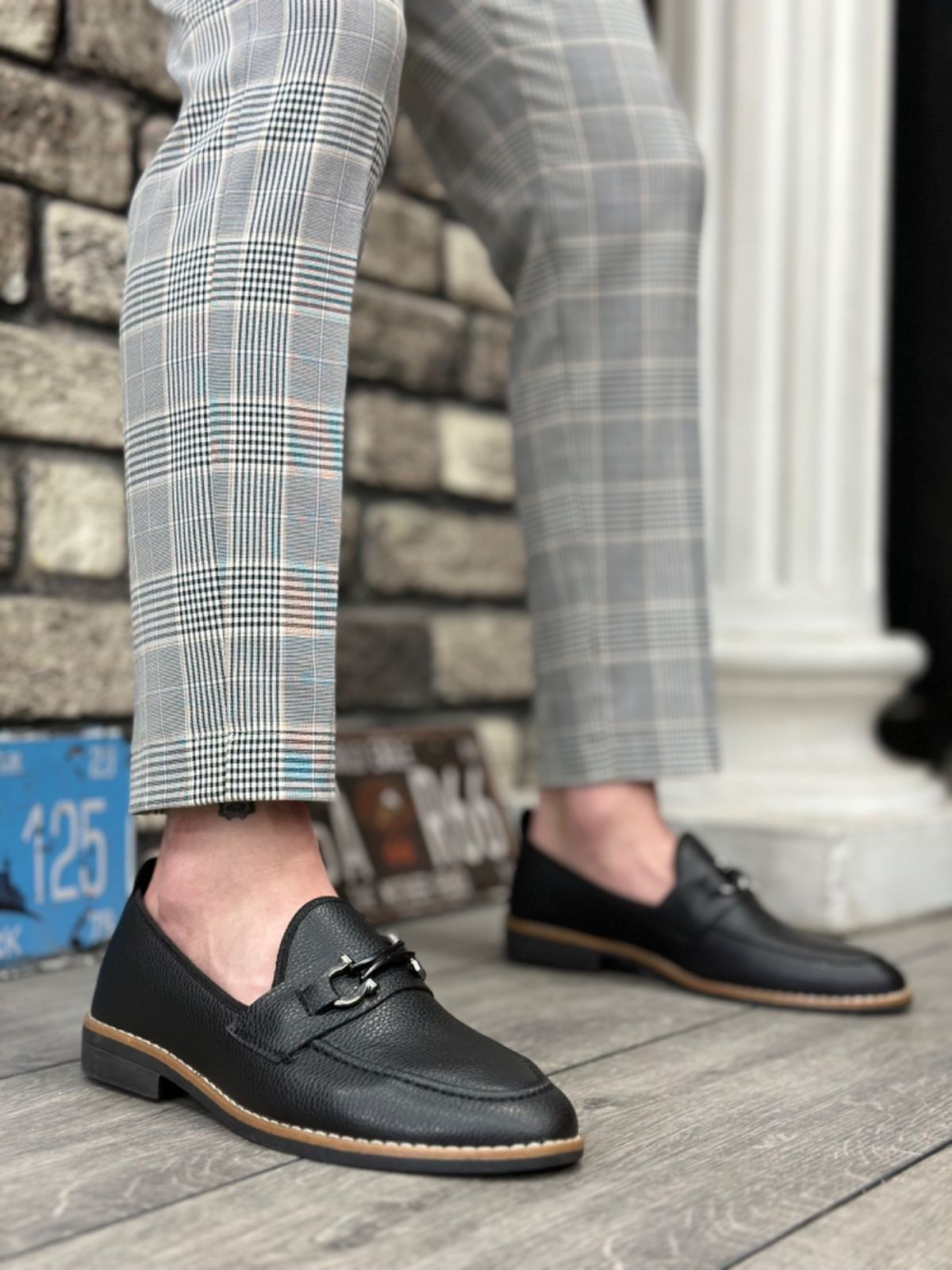 BOA BA0009 Cilt Püsküllü Corcik Siyah Çengel Tokalı Klasik Erkek Ayakkabısı