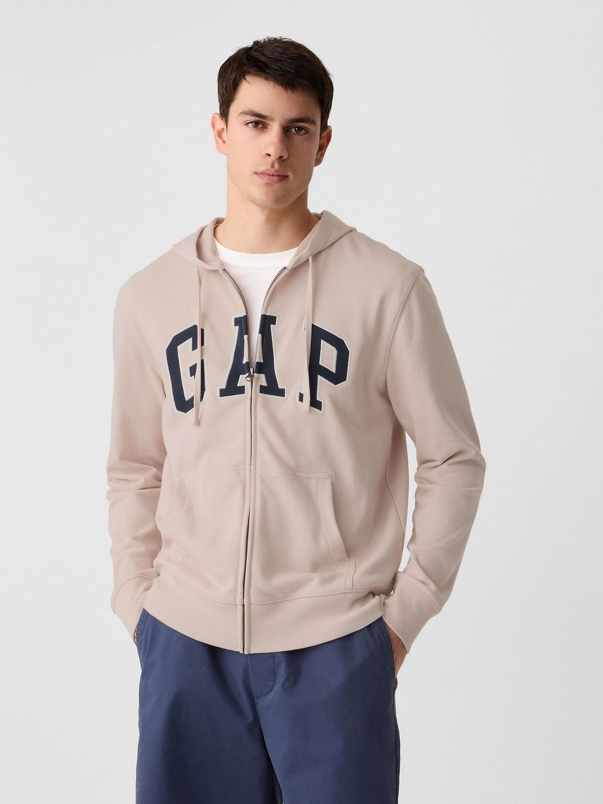 GAP Erkek Pembe Gap Logo Fransız Havlu Kumaş Fermuarlı Sweatshirt