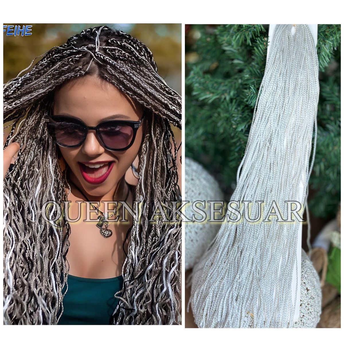 Queen Nelly Afrika Brezilya rasta afro uzun örgü ipi postiş takma saç beyaz karnaval