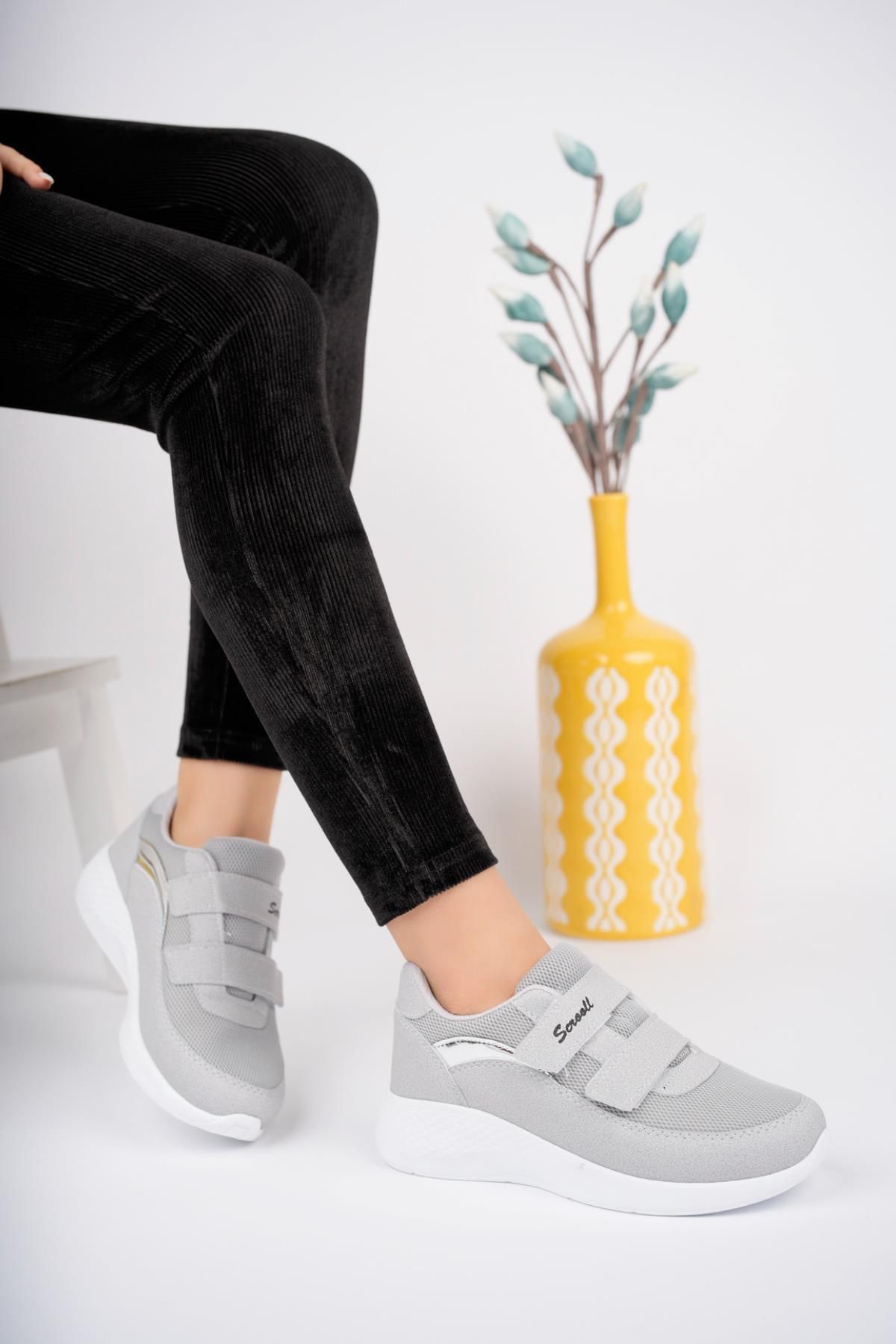 Muggo Chester Garantili Kadın Ortopedik Bağcıksız Cırtlı Rahat Sneaker Spor Ayakkabı
