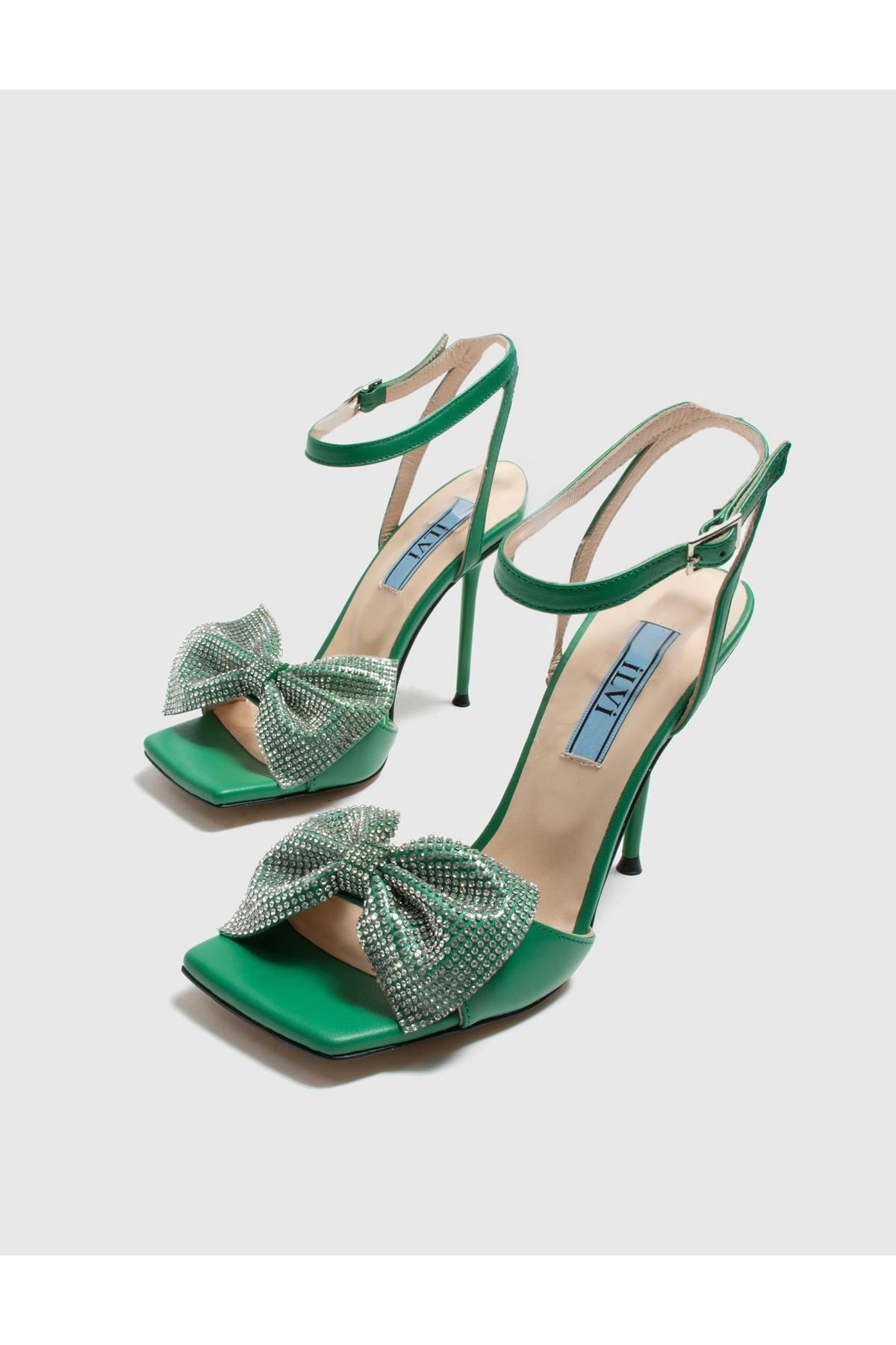 İlvi Mesonero Hakiki Deri Kadın Yeşil Topuklu Sandalet