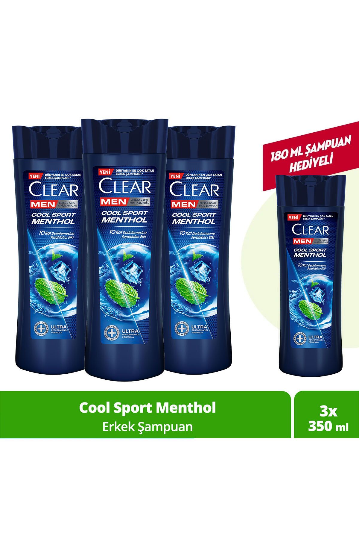 Clear Men Kepeğe Karşı Etkili Şampuan Cool Sport Menthol 350 ml X3