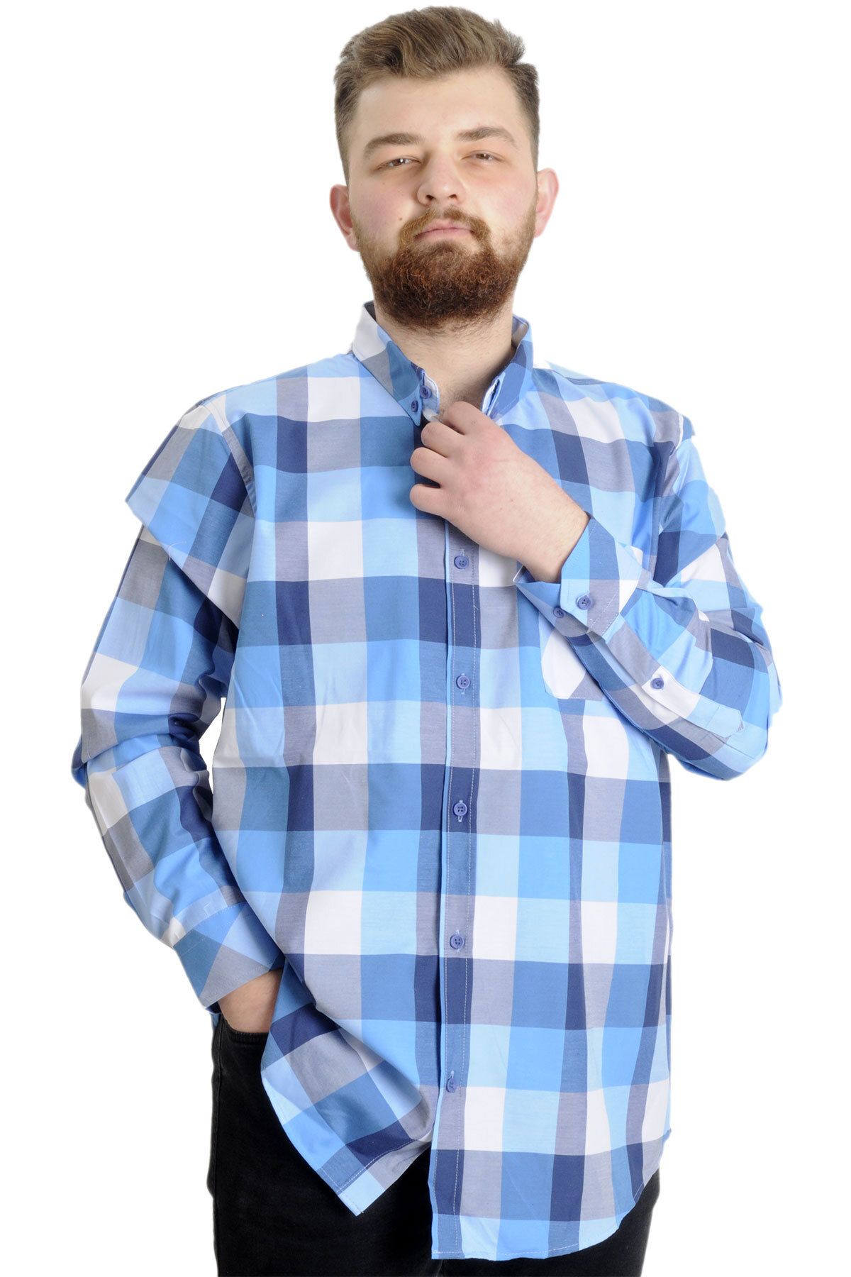 Modexl Mode Xl Büyük Beden Erkek Gömlek Ekose Uzun Kollu 23300 Antramelanj