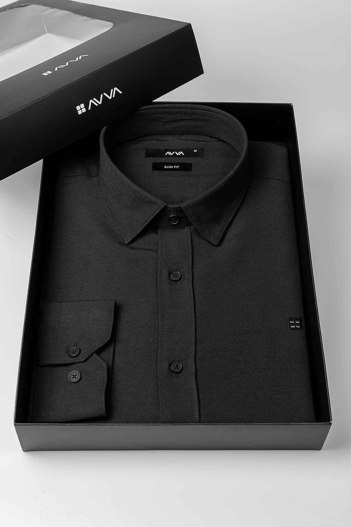 Avva Erkek Siyah Klasik Yaka Kolay Ütülenebilir Pamuklu Slim Fit Özel Kutulu Gömlek A41Y2235