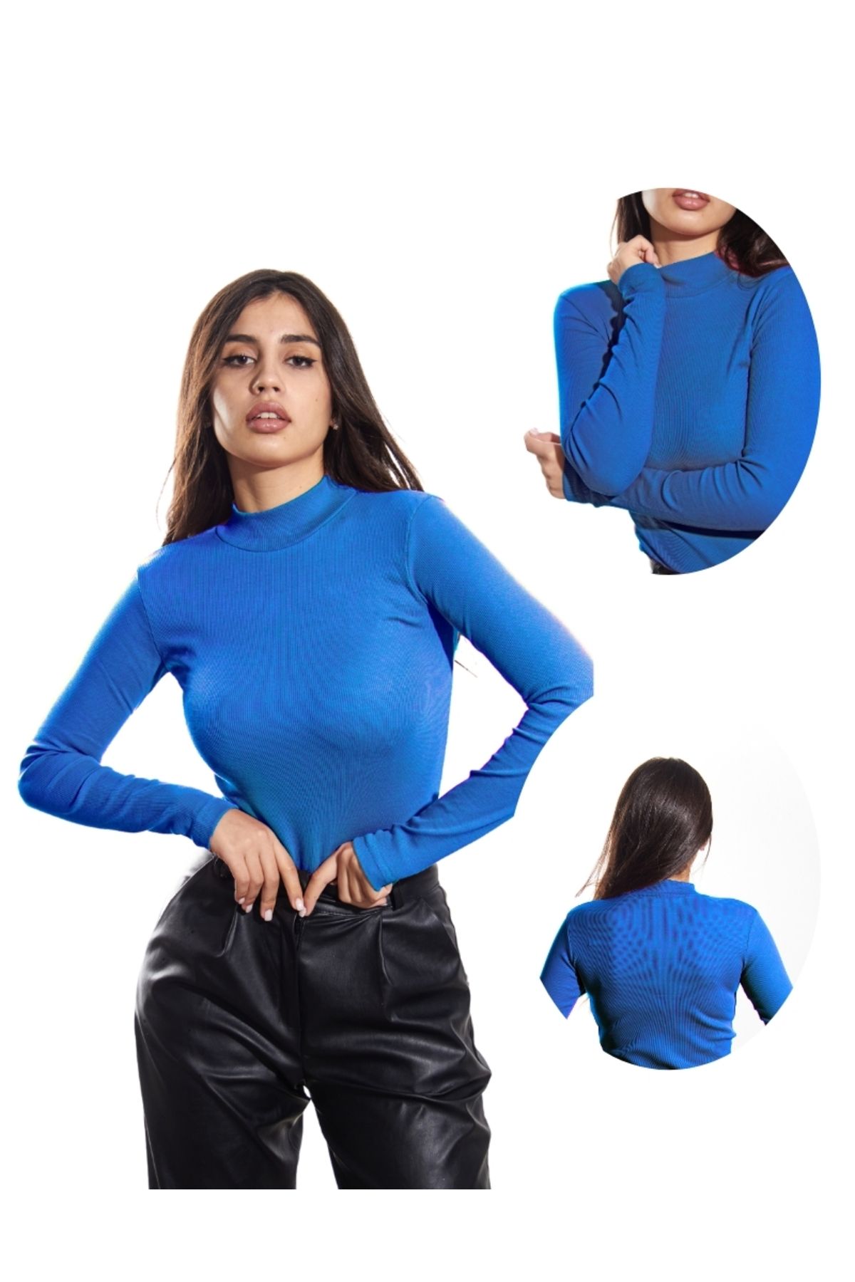 ALYA UNDERWEAR Kaşkorse Yarım Boğaz Body Sweatshirt, Mavi (İNDİGO)