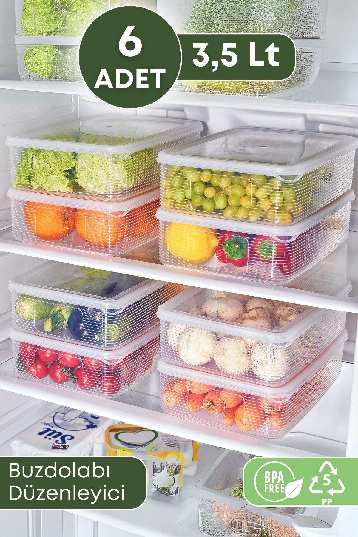 GRİMOR Life 6 Adet 3,5 Litre Buzdolabı Içi Düzenleyici Saklama Kabı -derin Dondurucu Ve Mikrodalga