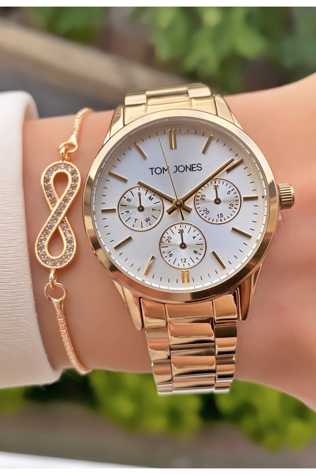 Tom Jones Marka Altın Renk 2 Yıl Garantili Kadın Kol Saati - Bileklik Hediyeli