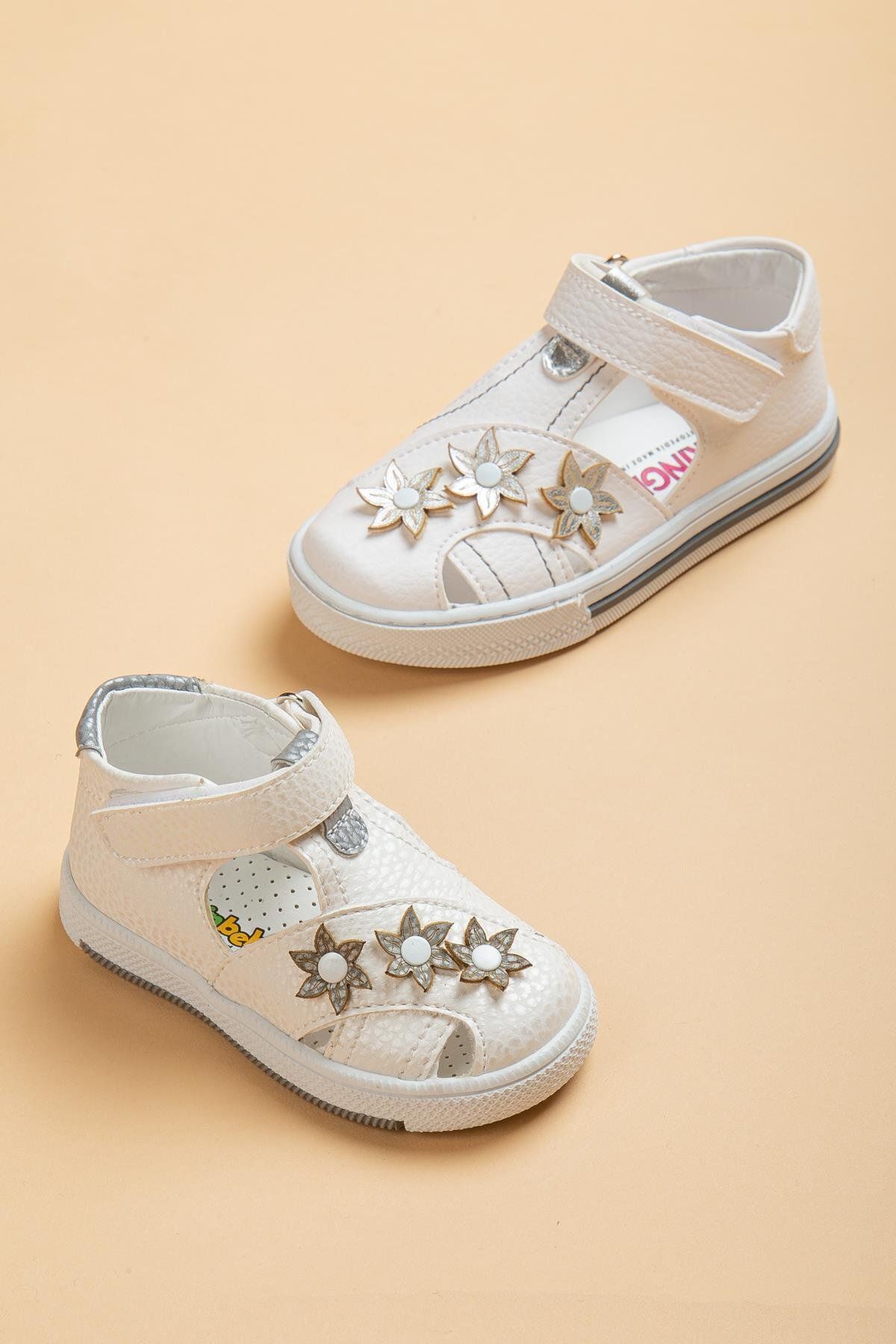 Dilimler Ayakkabı Şirinbebe Şiringenç Çiçekli Model Beyaz Kız Ilkadım Bebek Çocuk Ayakkabı Sandalet