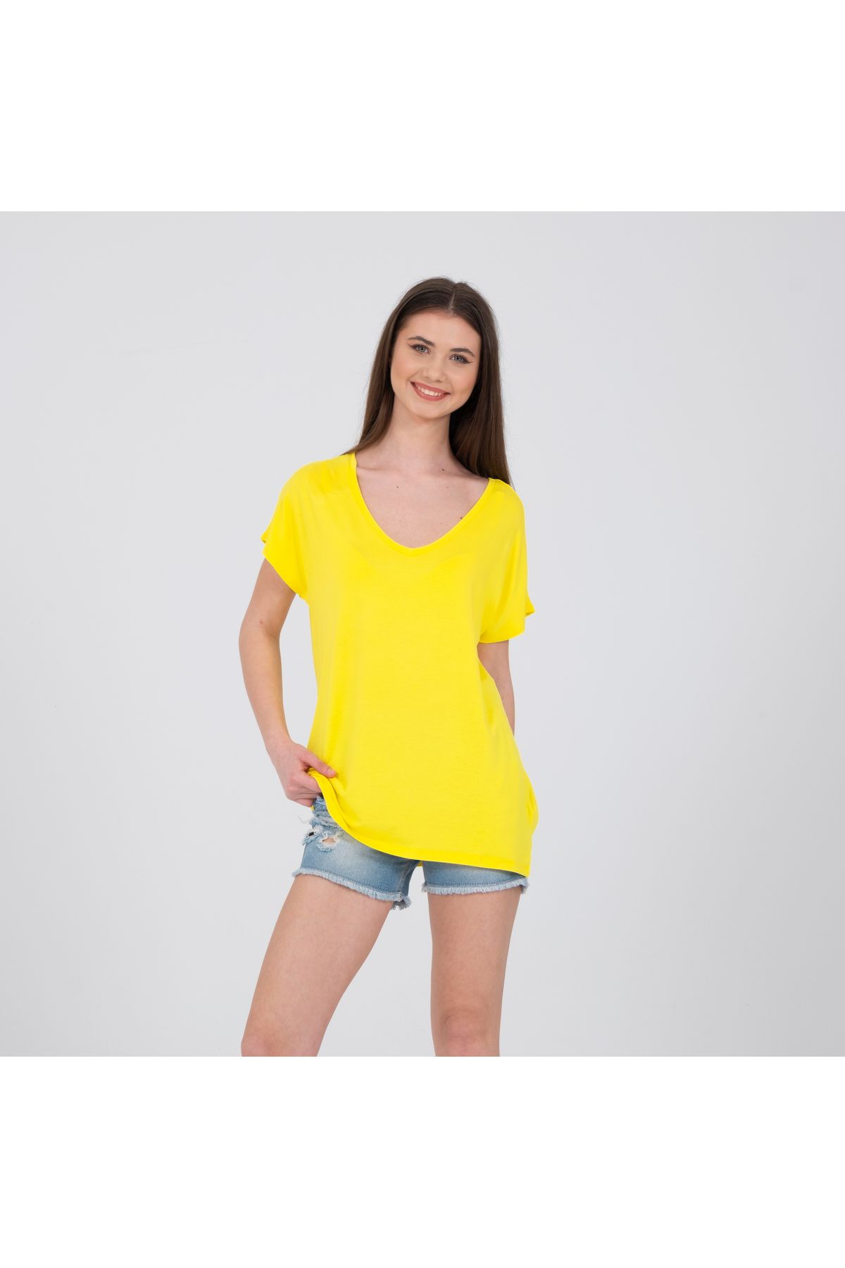 Collezione COLLEZİONE Derin V Yaka Basic Sarı Tişört