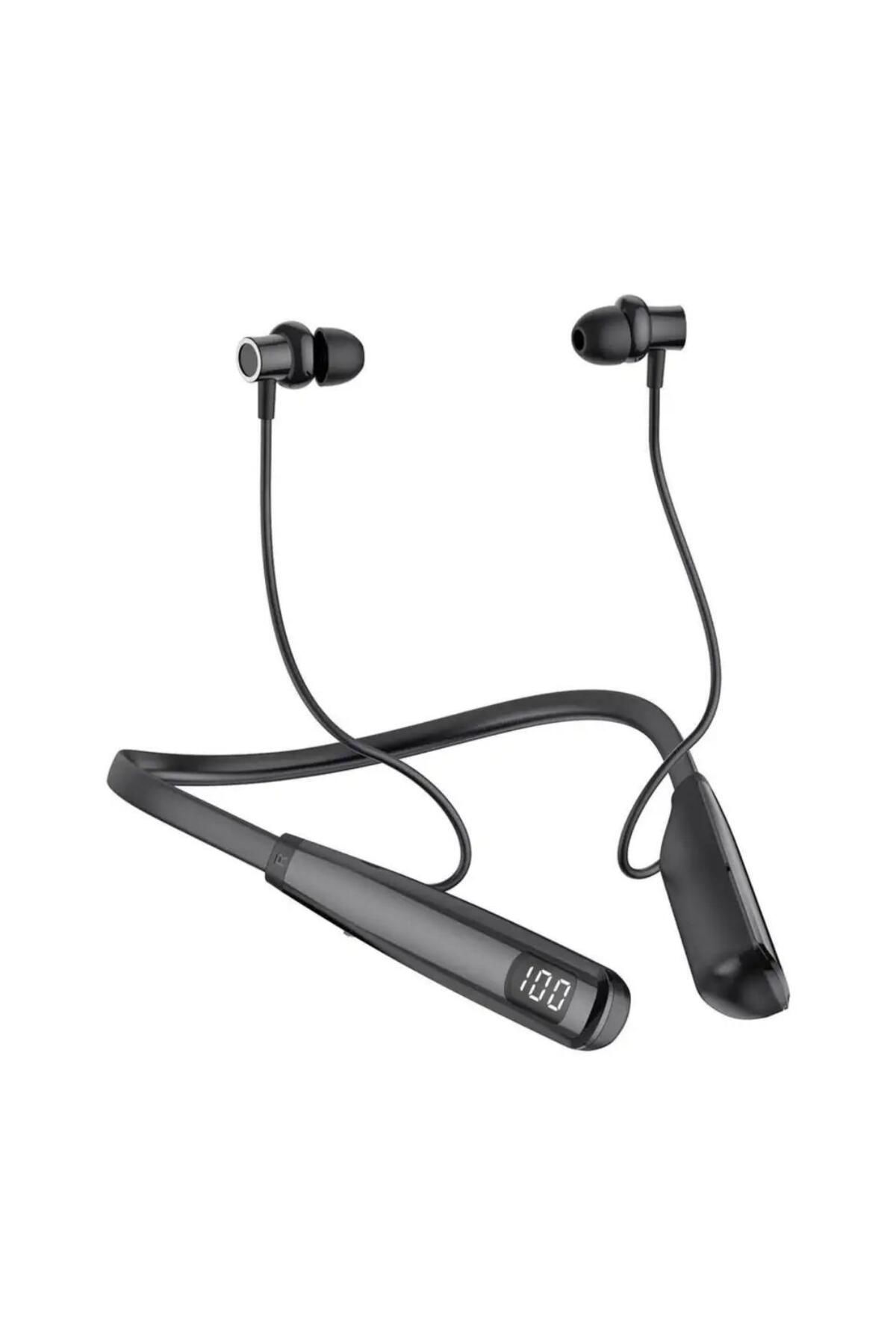 Mi7a Y10 Sporcu Bluetooth Kulaklık 100 Saat Şarj Kapasiteli LCD Şarj Göstergeli Boyun Bantlı Kulaklık