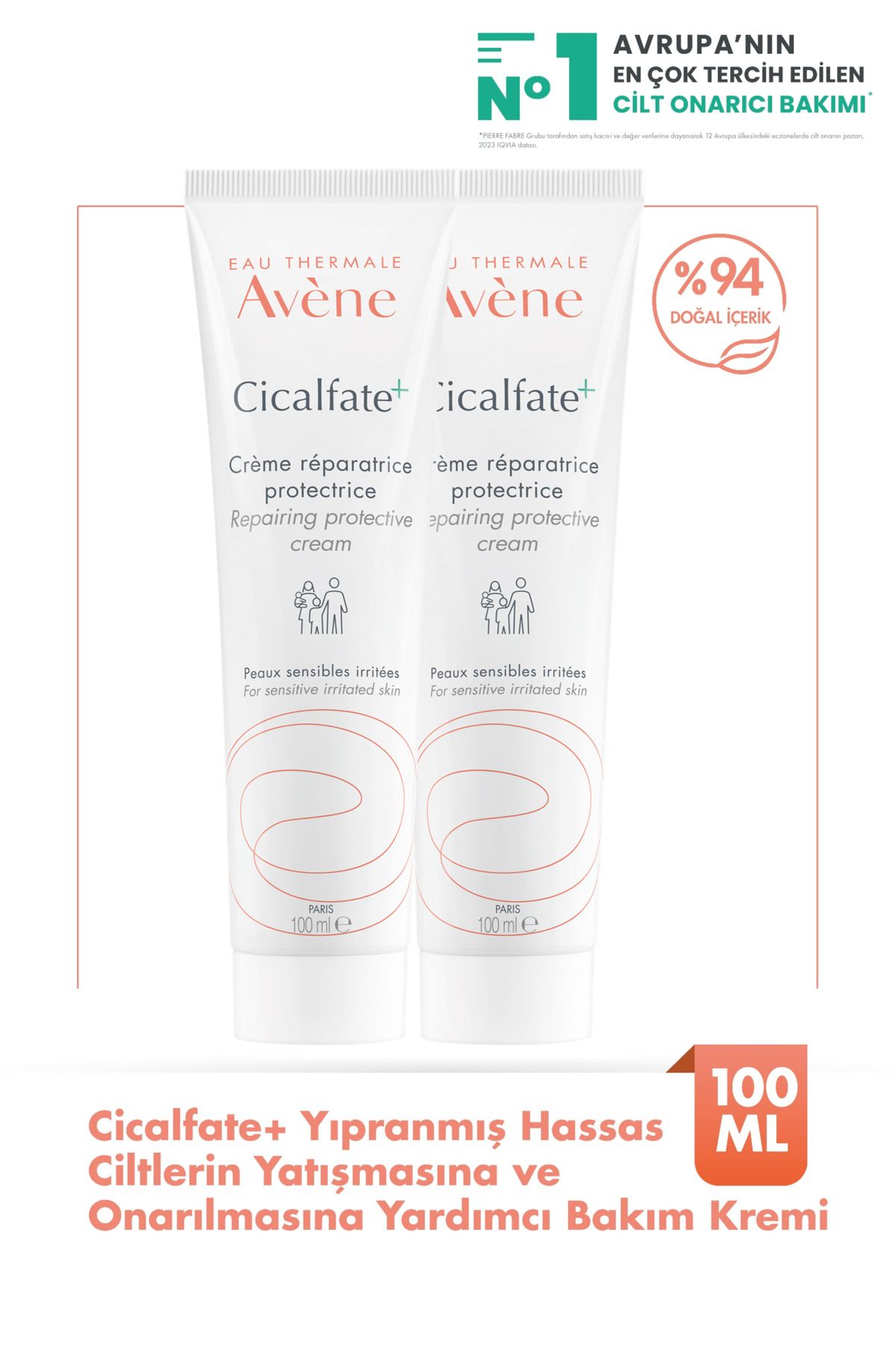Avene Cicalfate+ Yıpranmış Hassas Ciltlerin Onarılmasına ve Yatışmasına Yardımcı Bakım Kremi 100 ml x2