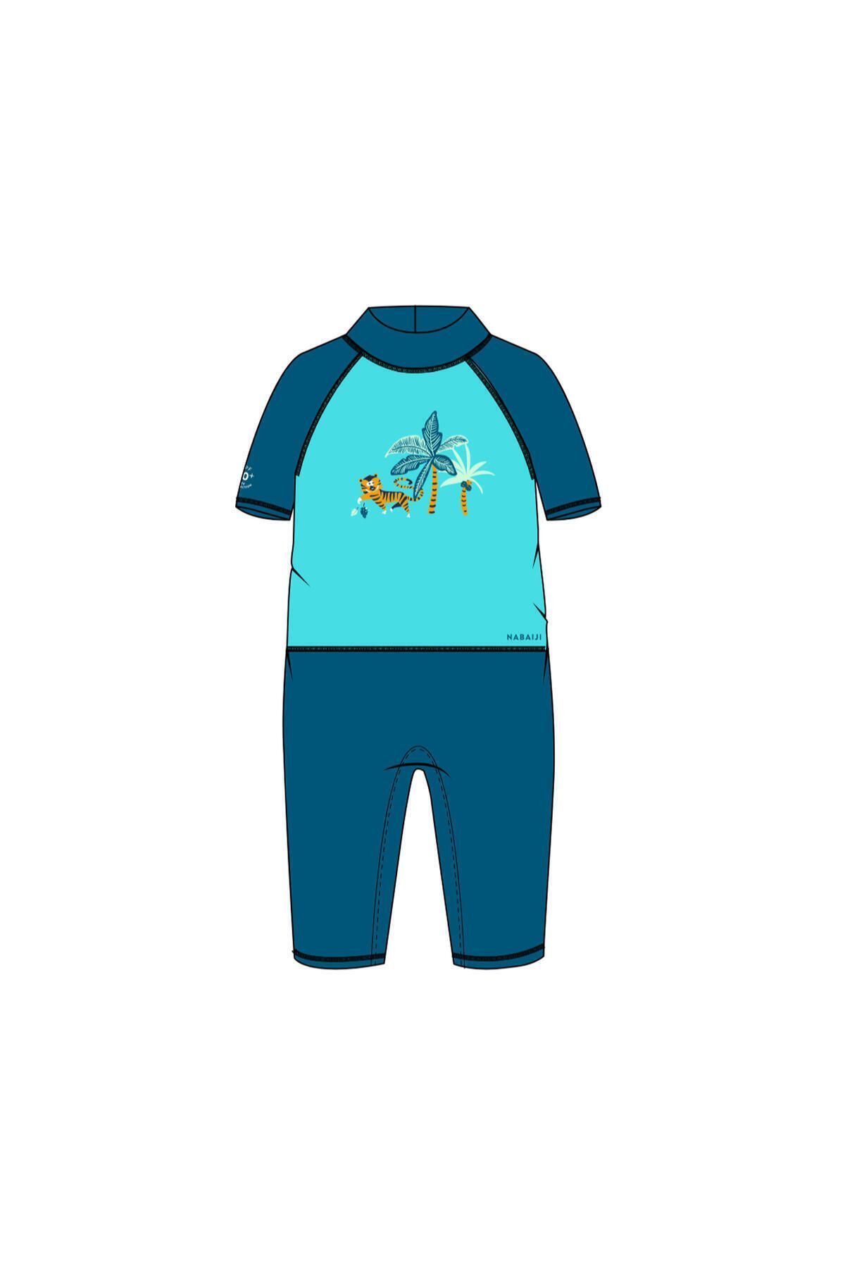 Decathlon Bebek / Çocuk Uv Korumalı Kısa Kollu Wetsuit - Baskılı / Mavi