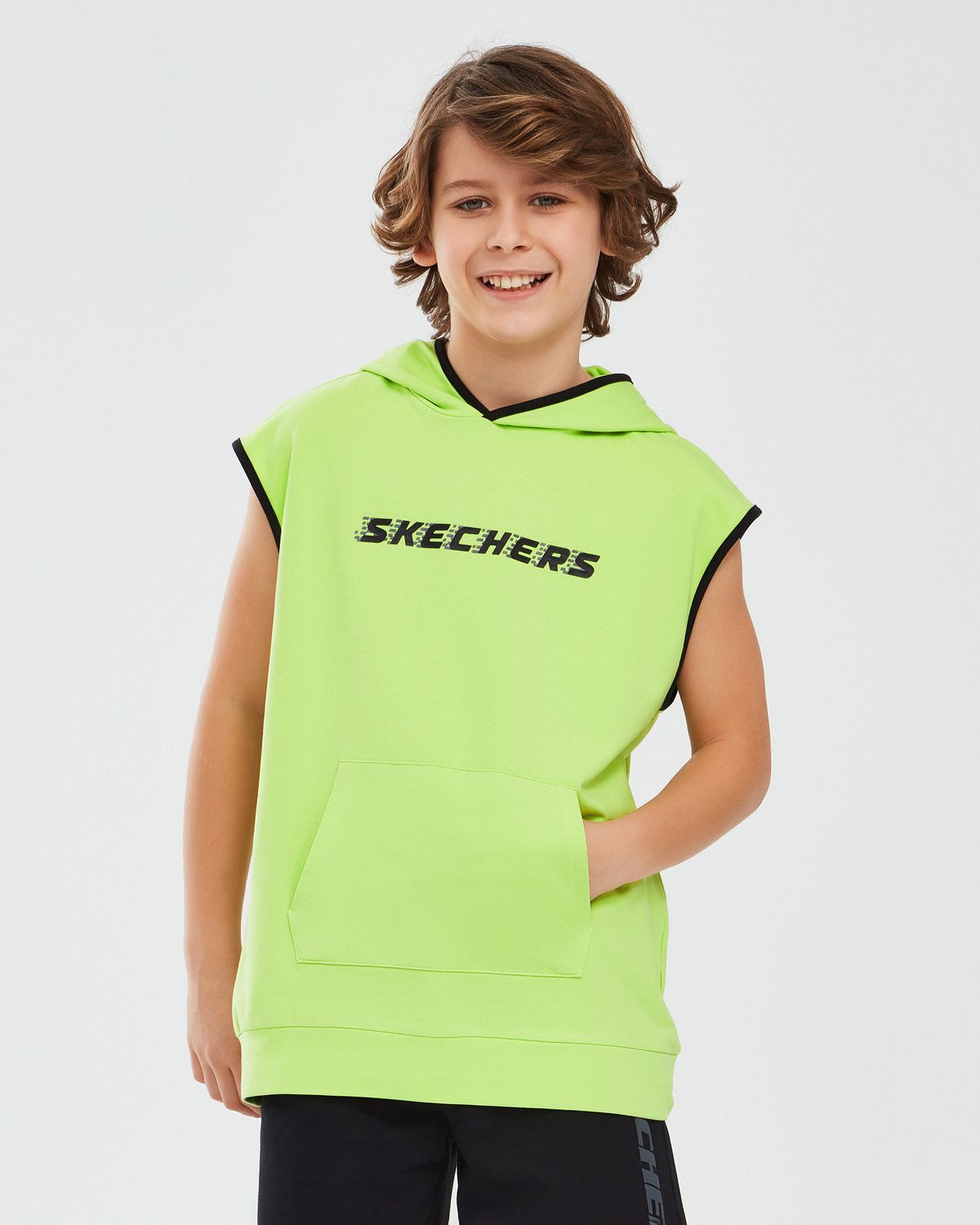 Skechers Lightweight Fleece Two Yarn B Sleeveless Hoodie Sweatshirt Büyük Erkek Çocuk Neon Yeşil Sweatshirt S