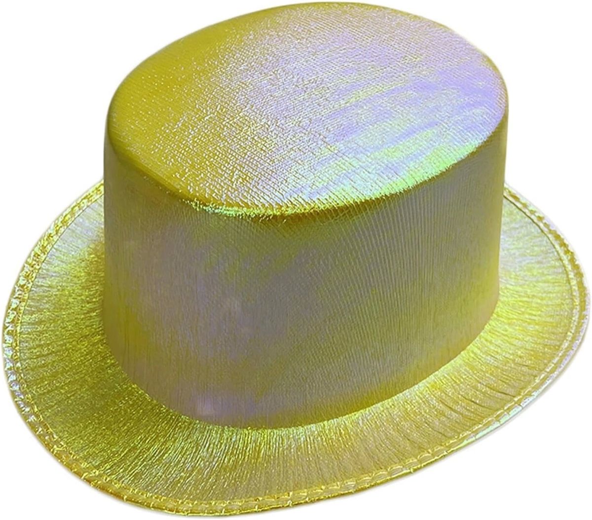 Genel Markalar Sarı Renk Işıltılı Hologram Kumaş Kaplama Fötr Silindir Şapka Yetişkin Boy